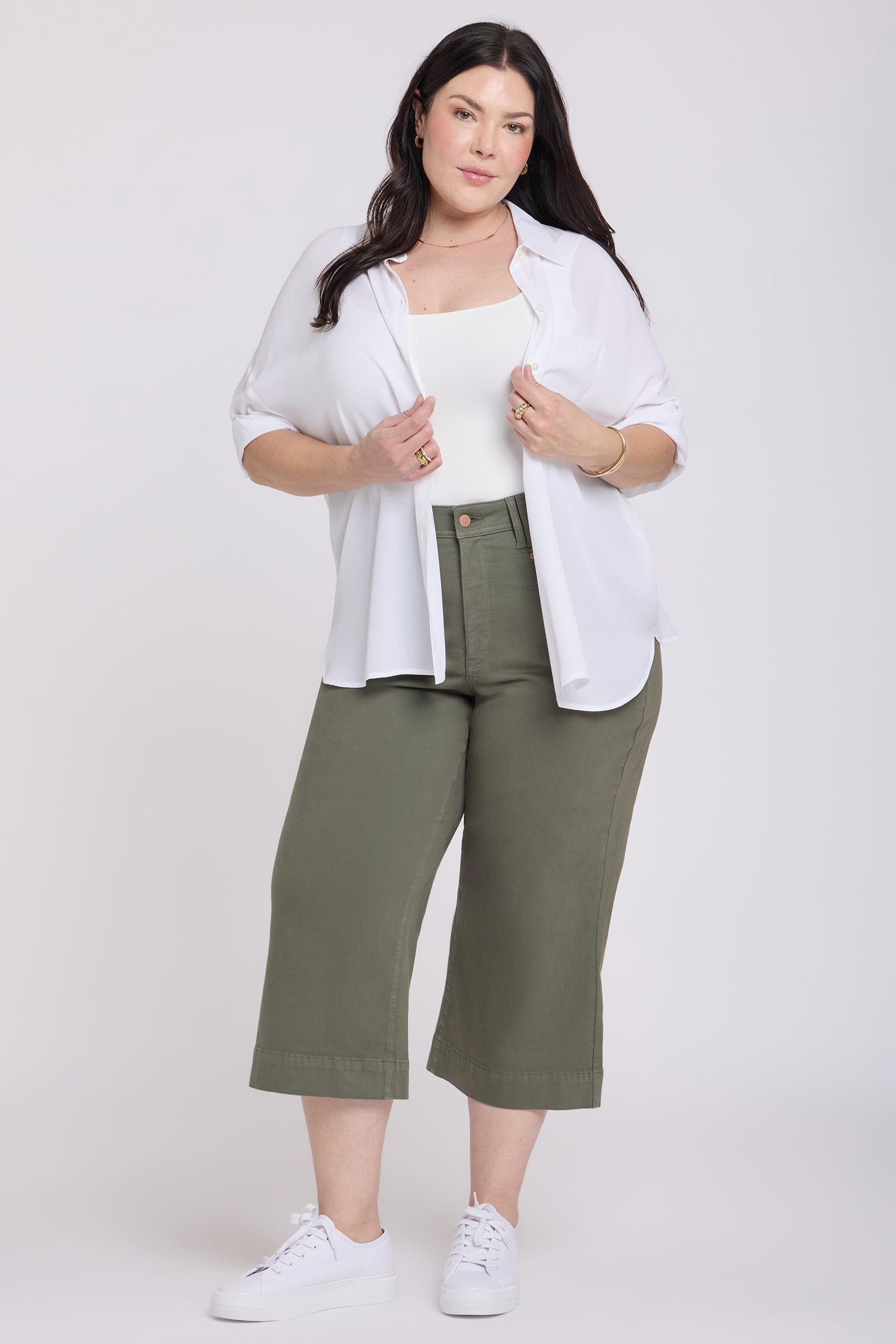 NYDJ Brigitte Wide Leg Capri Jeans In Plus Size With High Rise And Front Patch Pockets - Desert Green