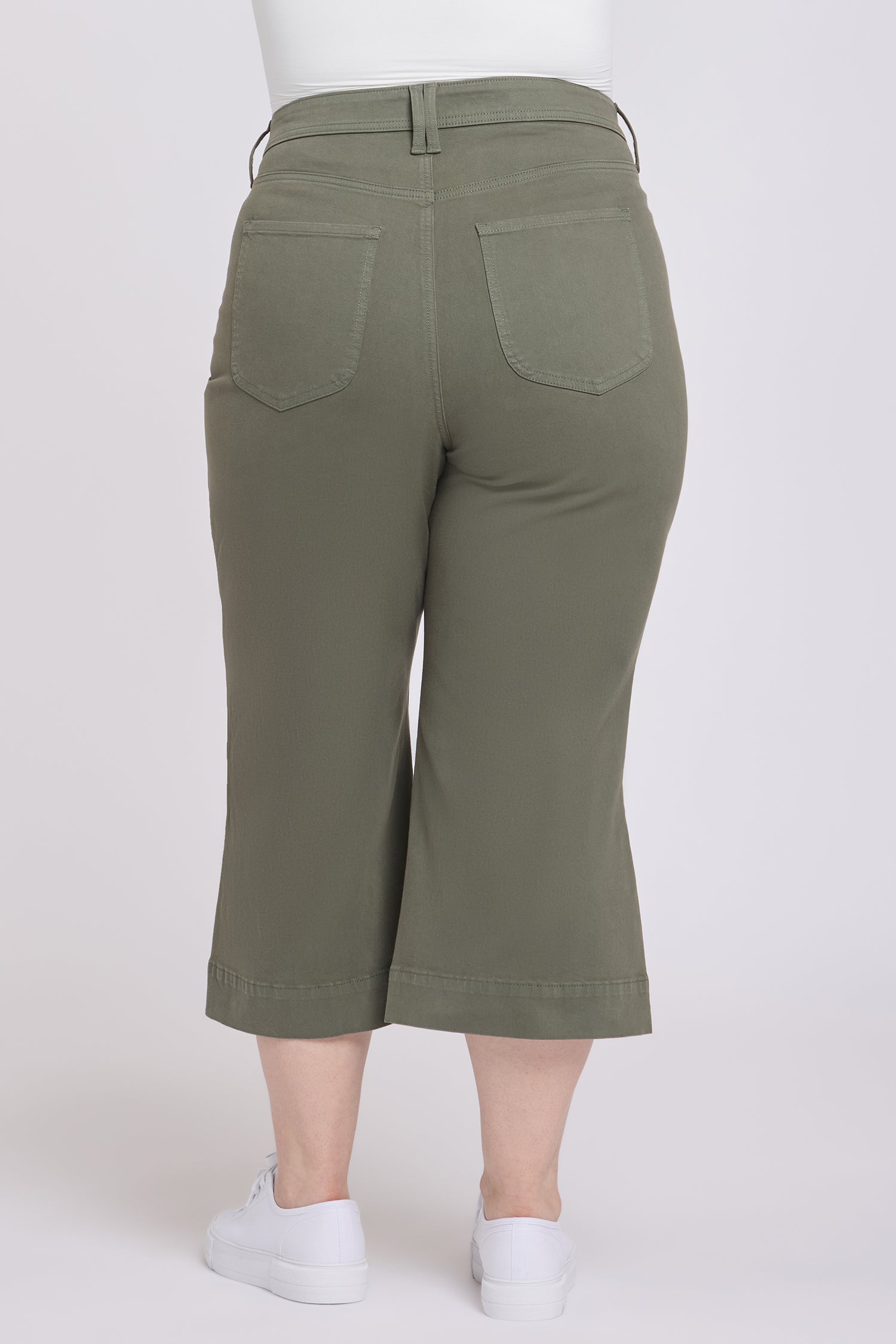 NYDJ Brigitte Wide Leg Capri Jeans In Plus Size With High Rise And Front Patch Pockets - Desert Green