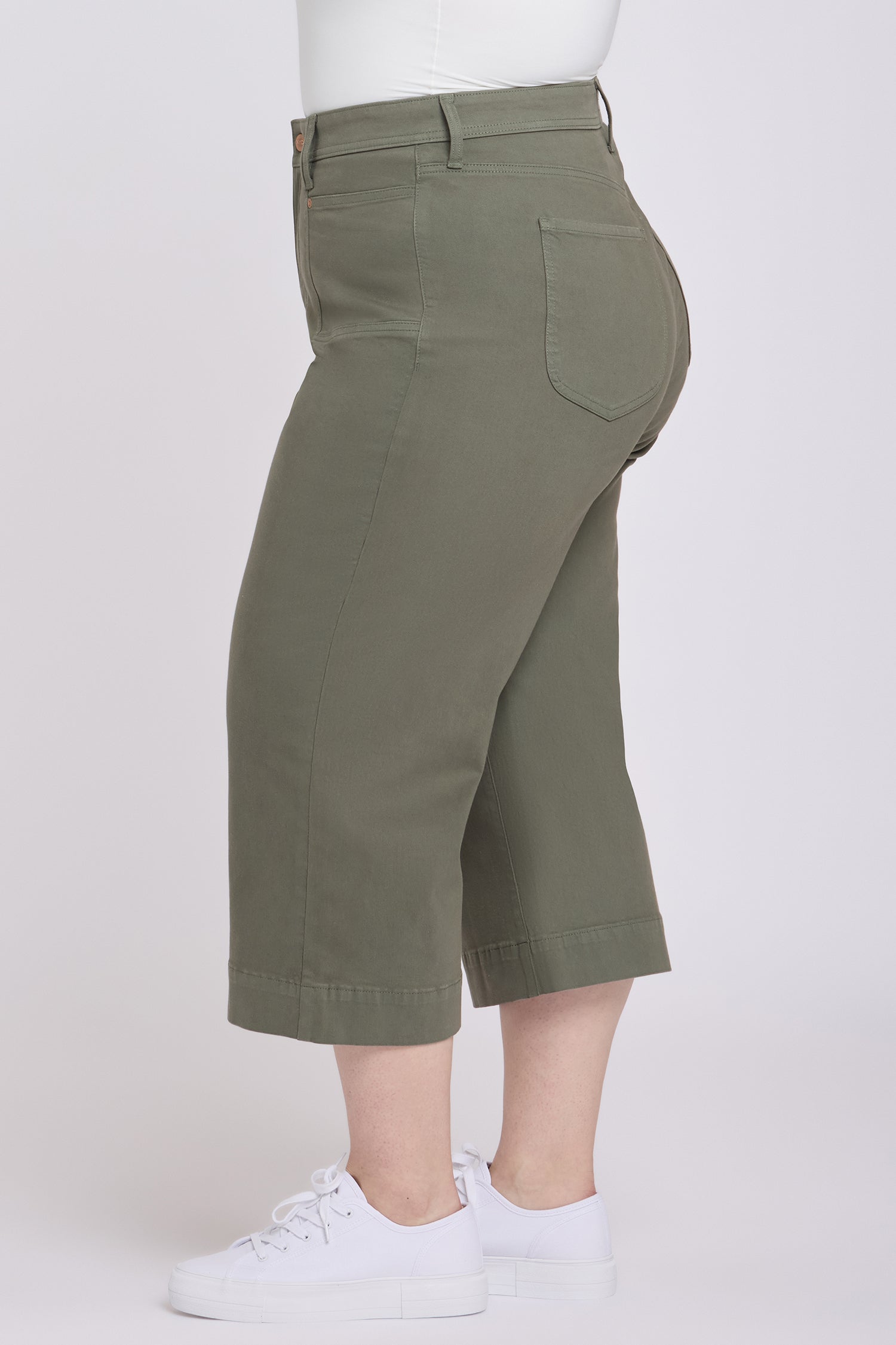 NYDJ Brigitte Wide Leg Capri Jeans In Plus Size With High Rise And Front Patch Pockets - Desert Green