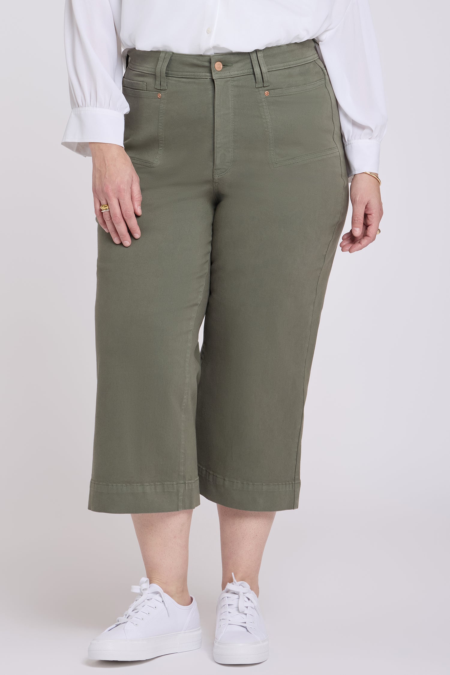 NYDJ Brigitte Wide Leg Capri Jeans In Plus Size With High Rise And Front Patch Pockets - Desert Green