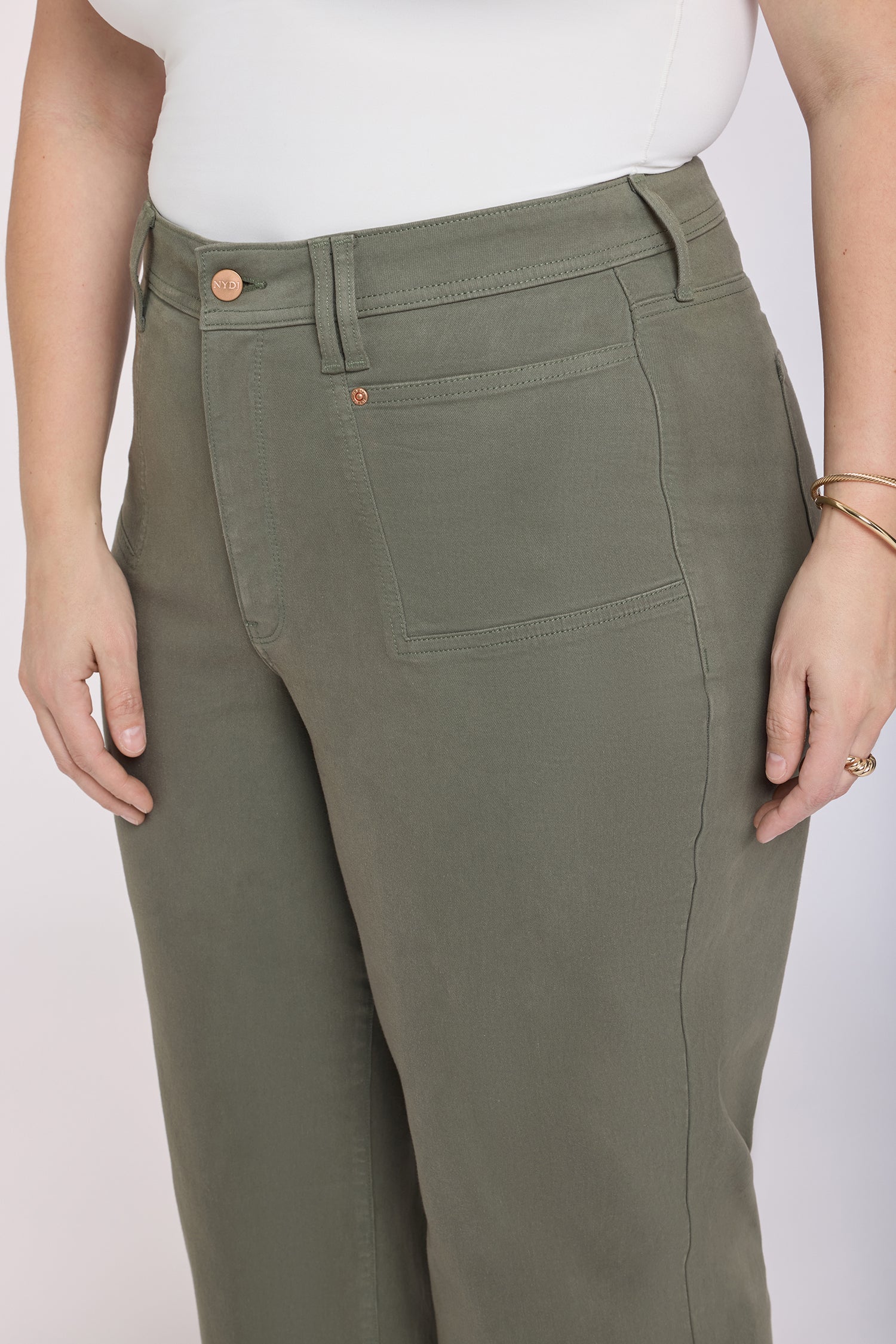 NYDJ Brigitte Wide Leg Capri Jeans In Plus Size With High Rise And Front Patch Pockets - Desert Green