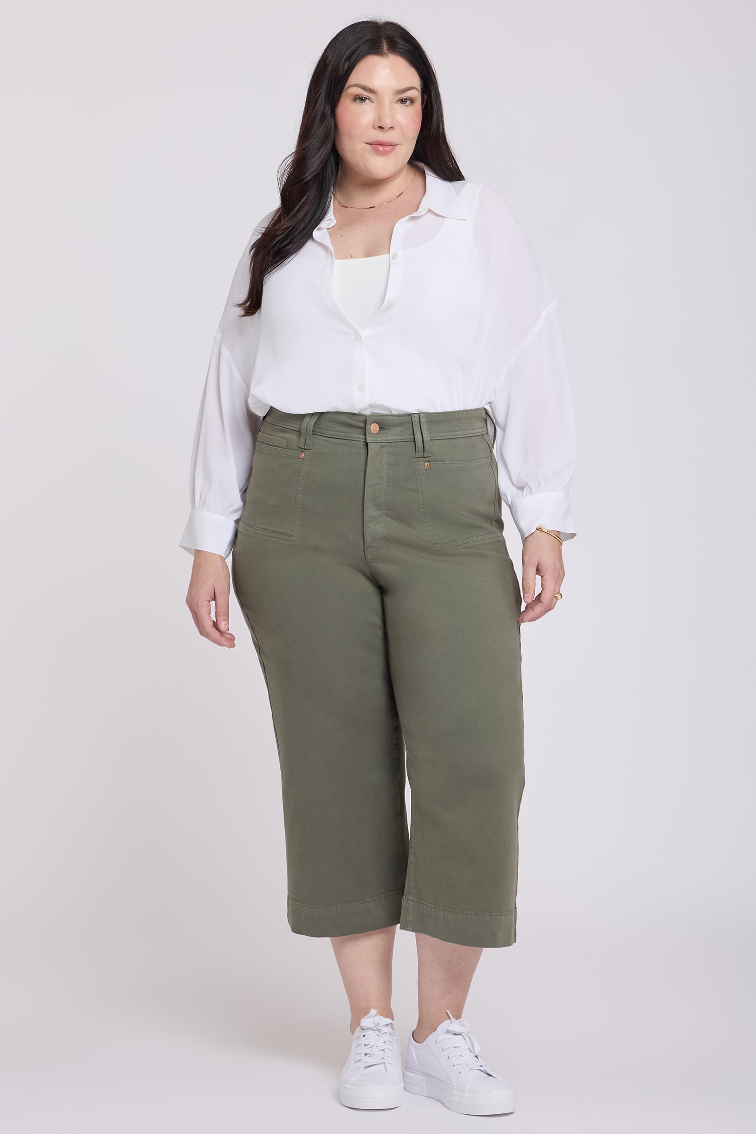 NYDJ Brigitte Wide Leg Capri Jeans In Plus Size With High Rise And Front Patch Pockets - Desert Green