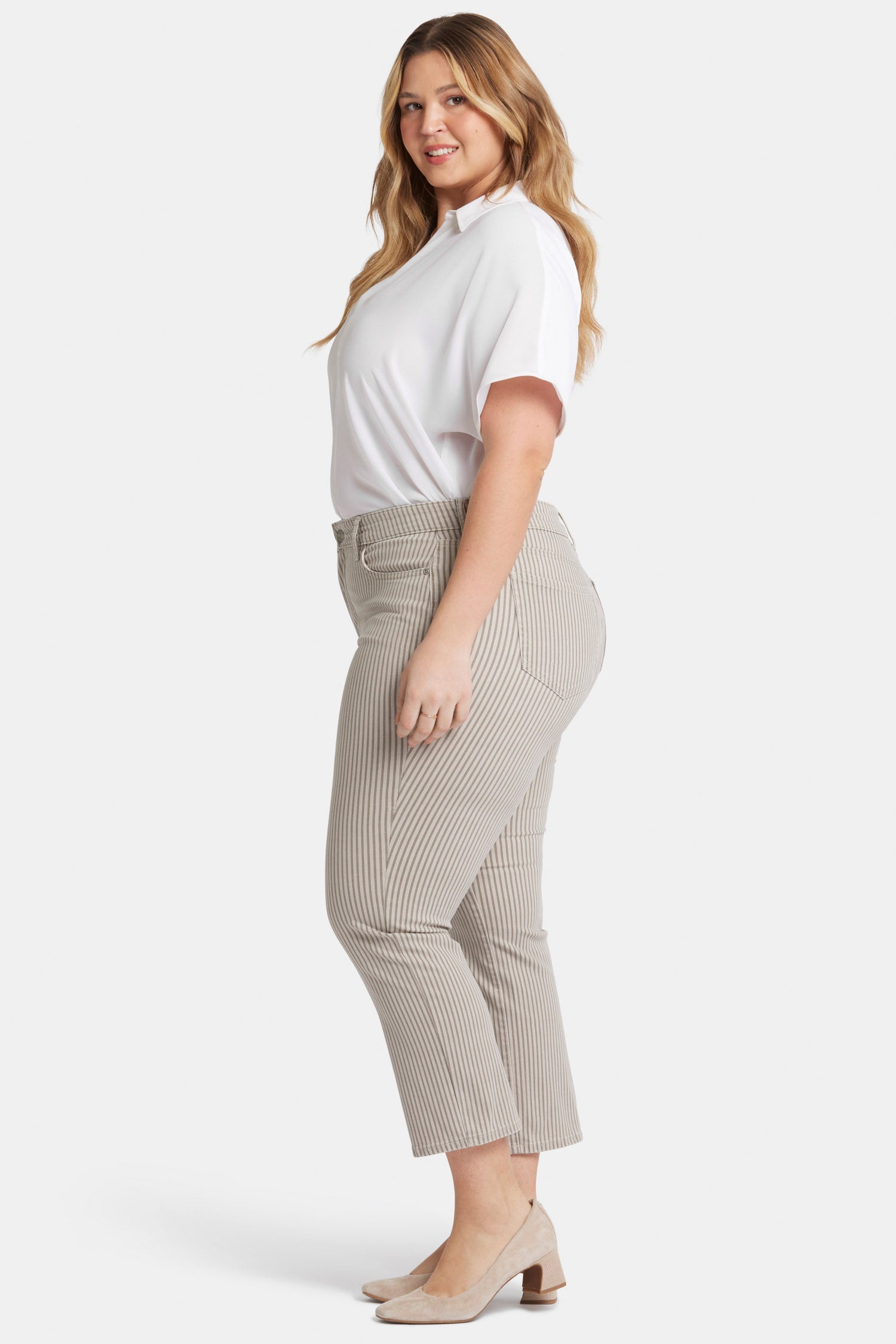 NYDJ Marilyn Straight Ankle Jeans In Plus Size  - Sandbar Stripe