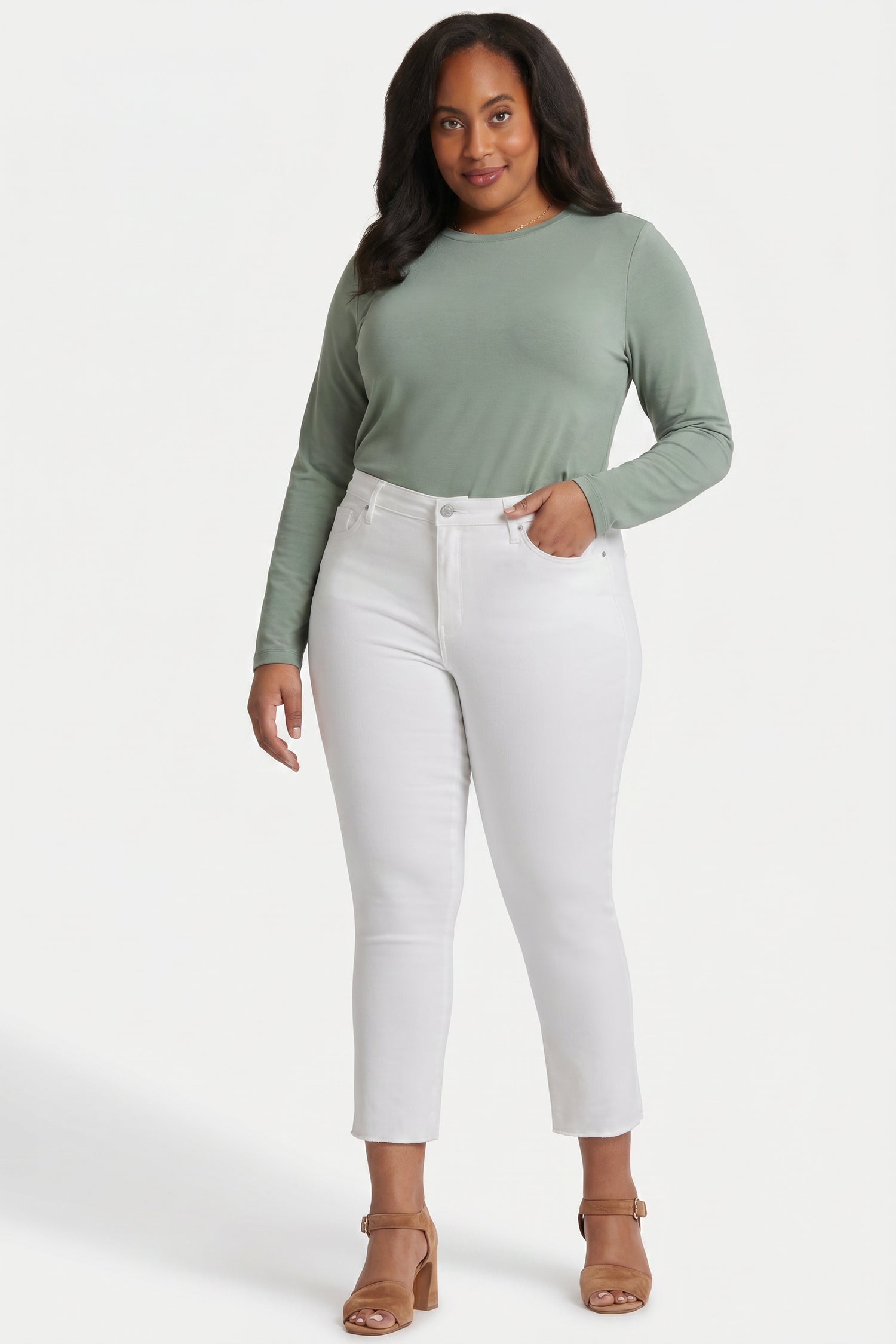 NYDJ Sheri Slim Ankle Jeans In Plus Size With Frayed Hems - Optic White