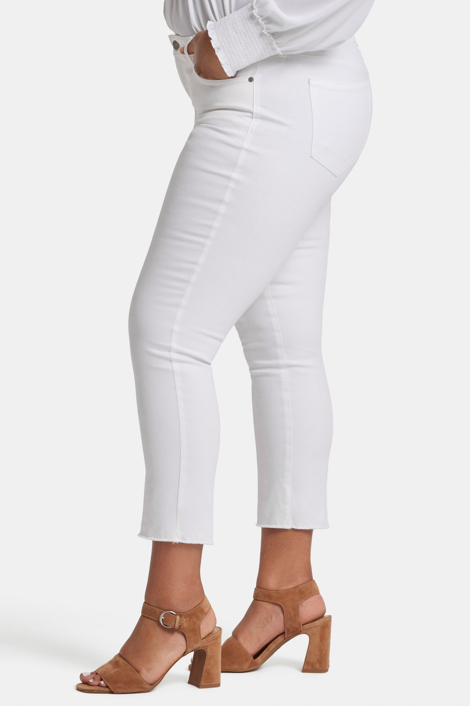 NYDJ Sheri Slim Ankle Jeans In Plus Size With Frayed Hems - Optic White