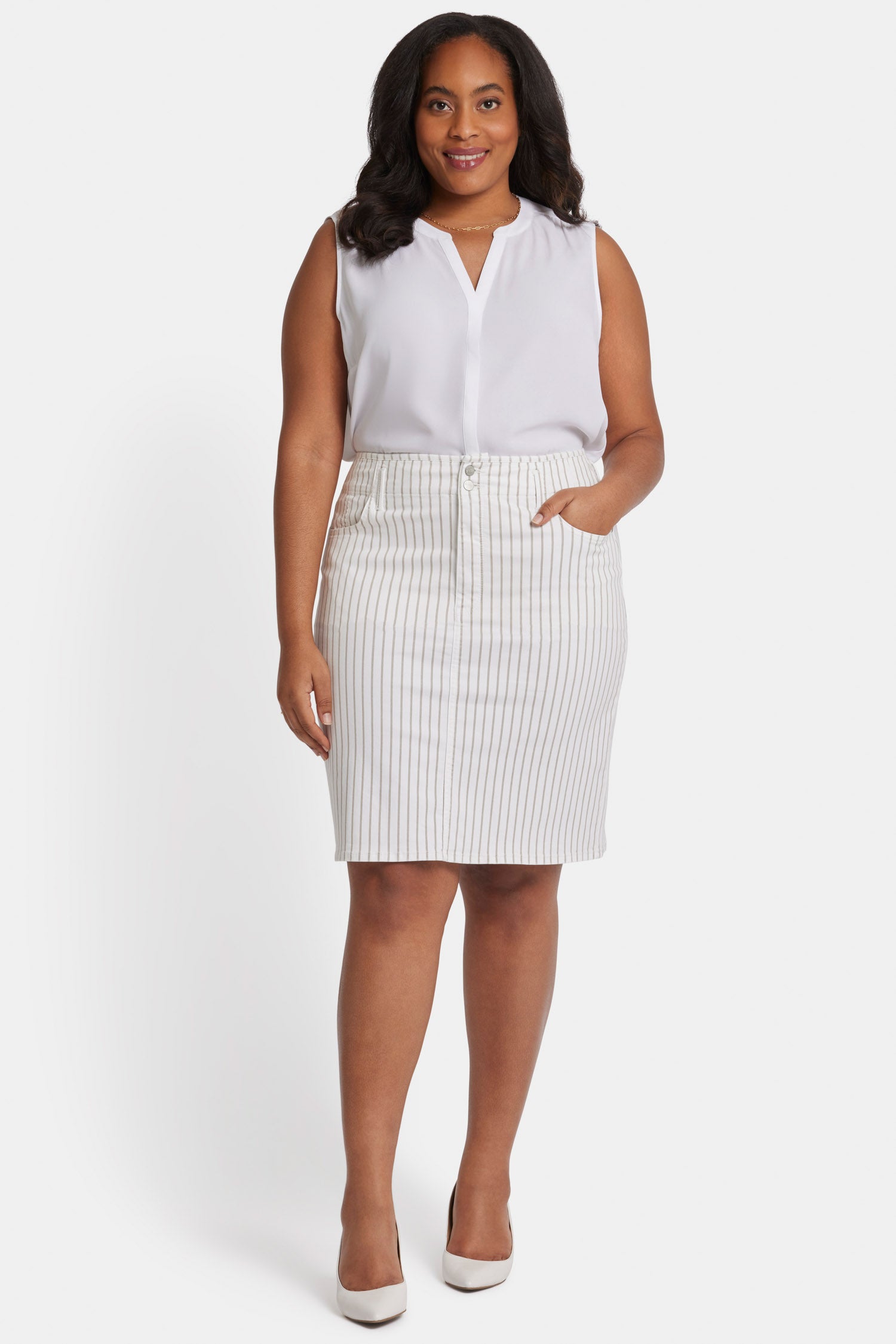 NYDJ High Waist Skirt In Plus Size  - Beach Cruise Stripe