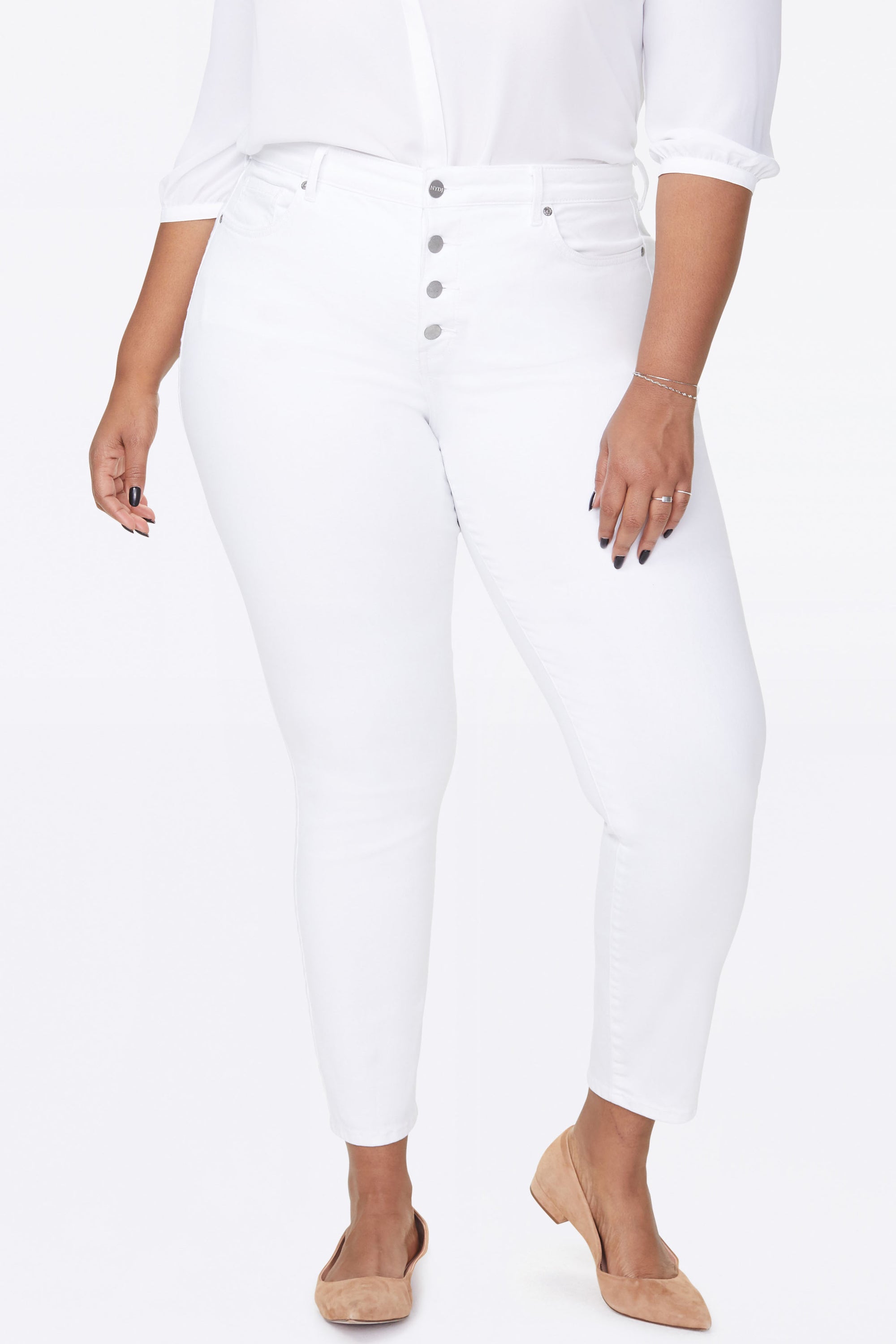 NYDJ Ami Skinny Ankle Jeans In Plus Size With Exposed Button Fly - Optic White