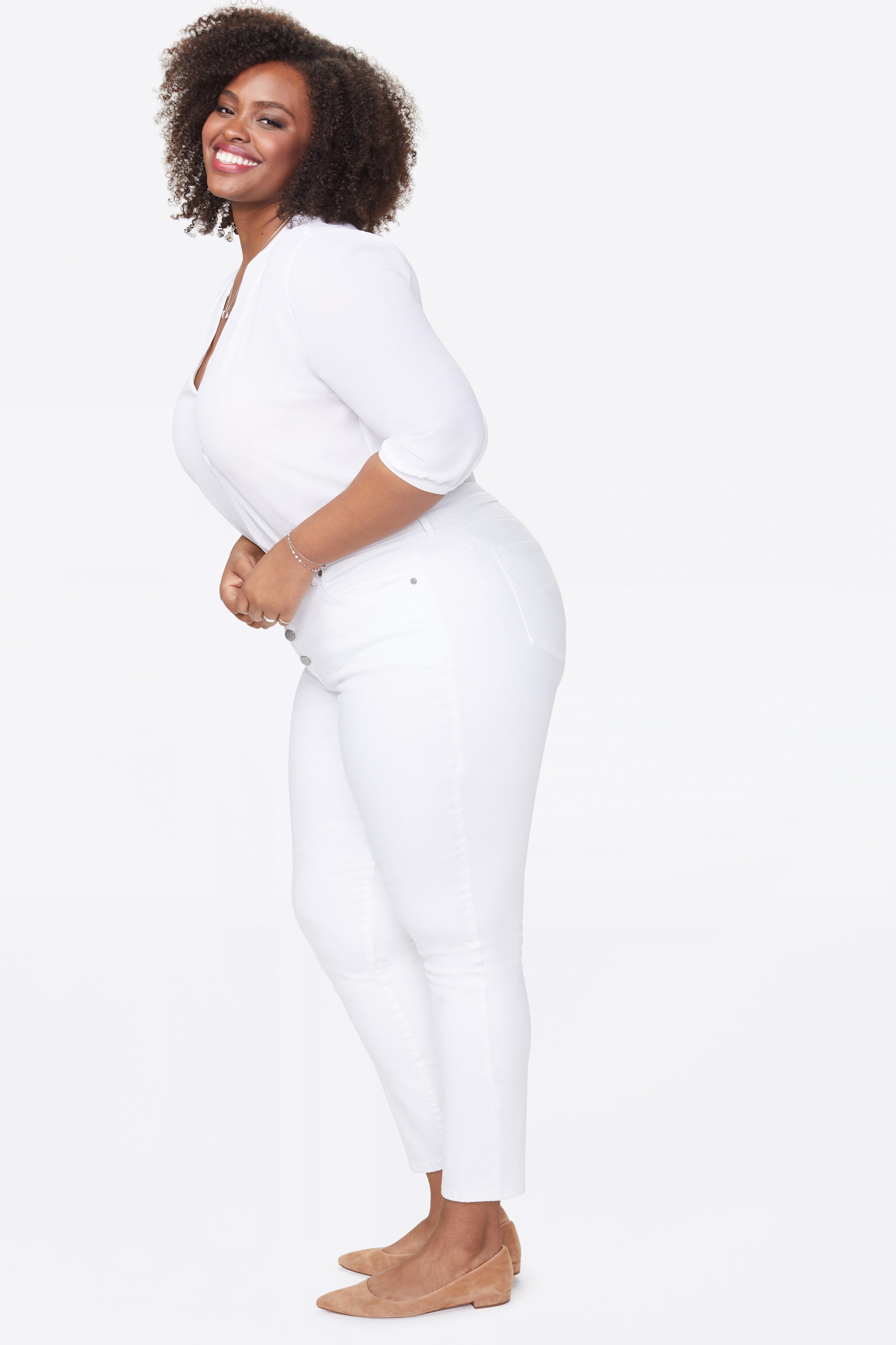 NYDJ Ami Skinny Ankle Jeans In Plus Size With Exposed Button Fly - Optic White