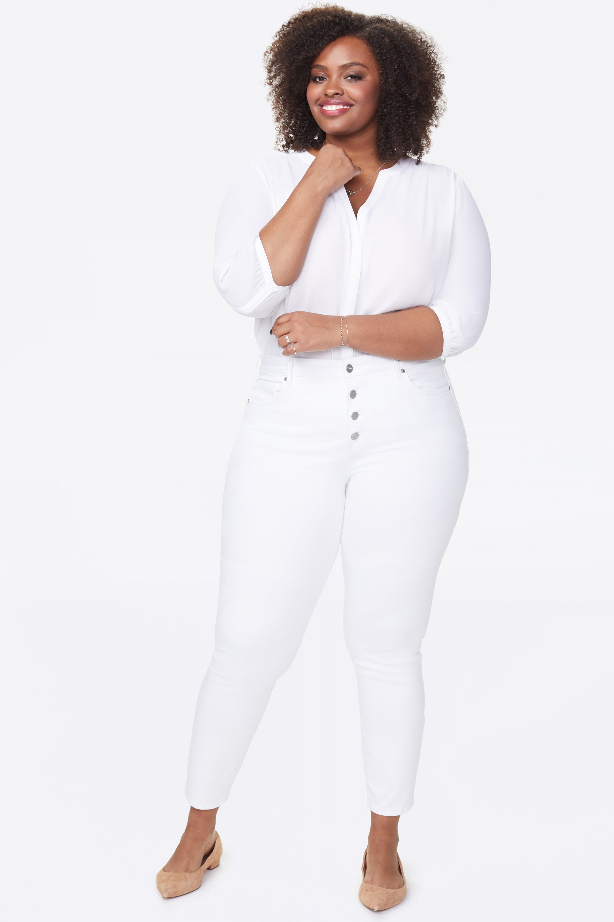 NYDJ Ami Skinny Ankle Jeans In Plus Size With Exposed Button Fly - Optic White