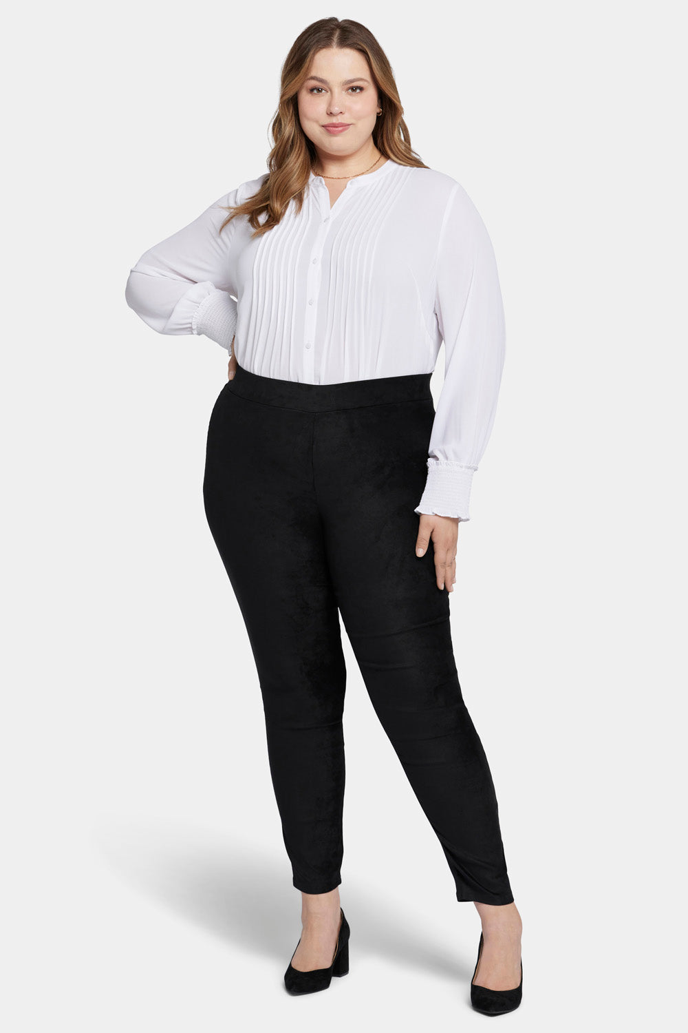 NYDJ Basic Legging Pants In Plus Size In Stretch Faux Suede - Black