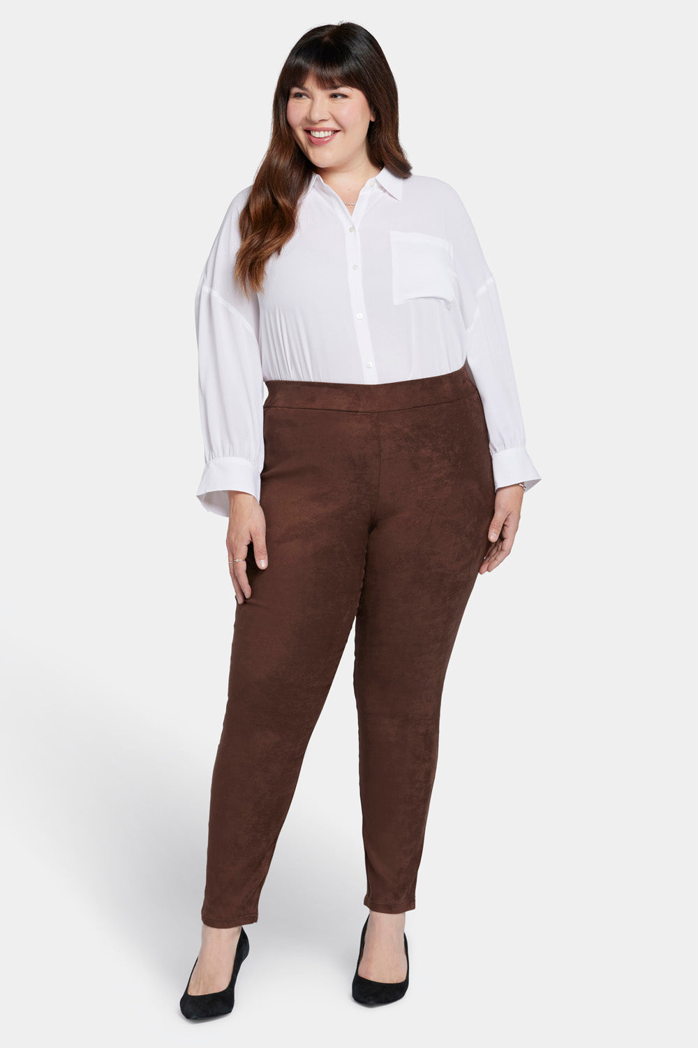 NYDJ Basic Legging Pants In Plus Size In Stretch Faux Suede - Dark Chocolate