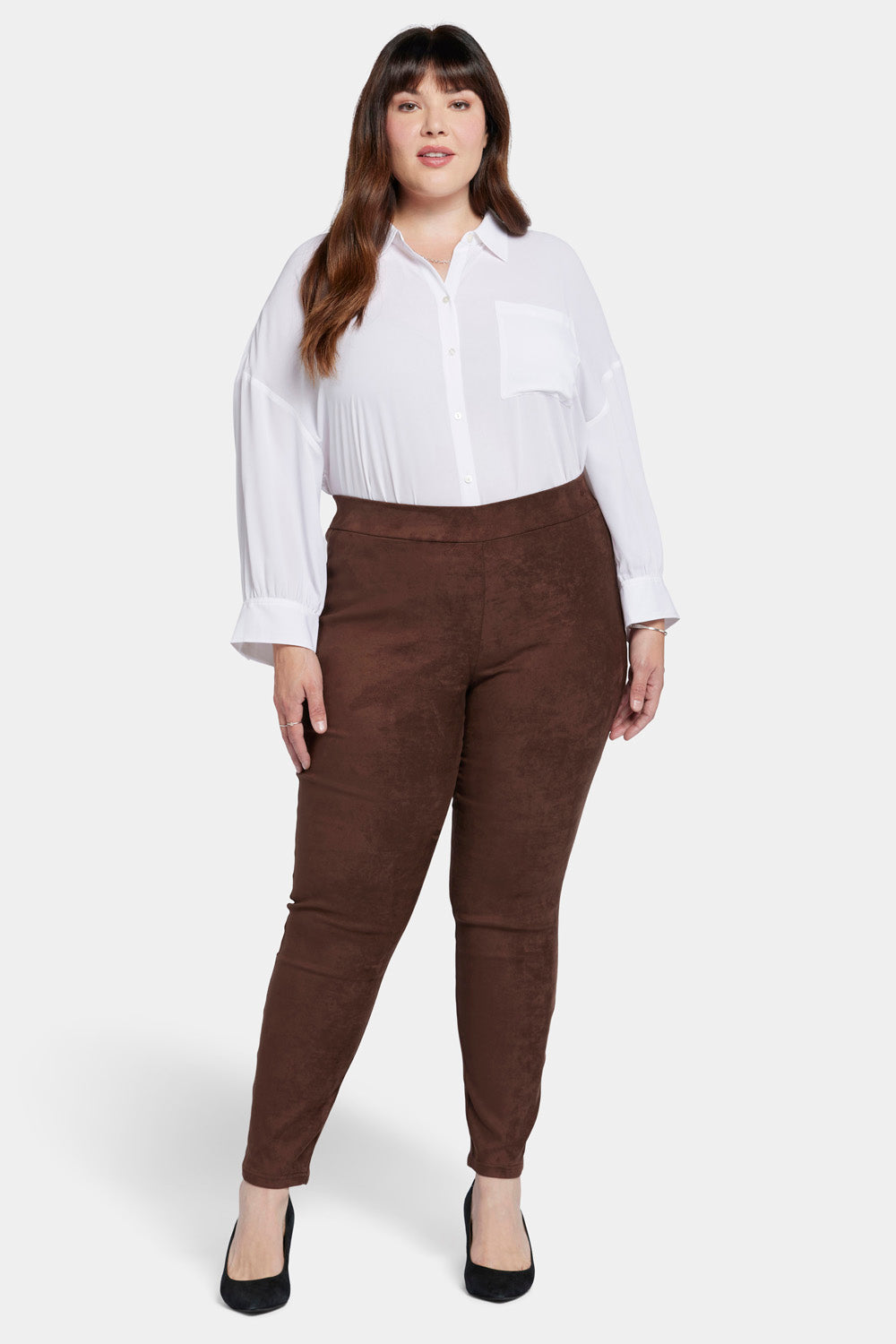 NYDJ Basic Legging Pants In Plus Size In Stretch Faux Suede - Dark Chocolate