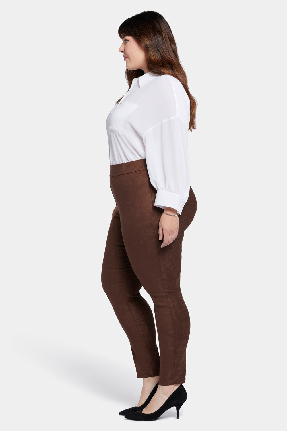 NYDJ Basic Legging Pants In Plus Size In Stretch Faux Suede - Dark Chocolate