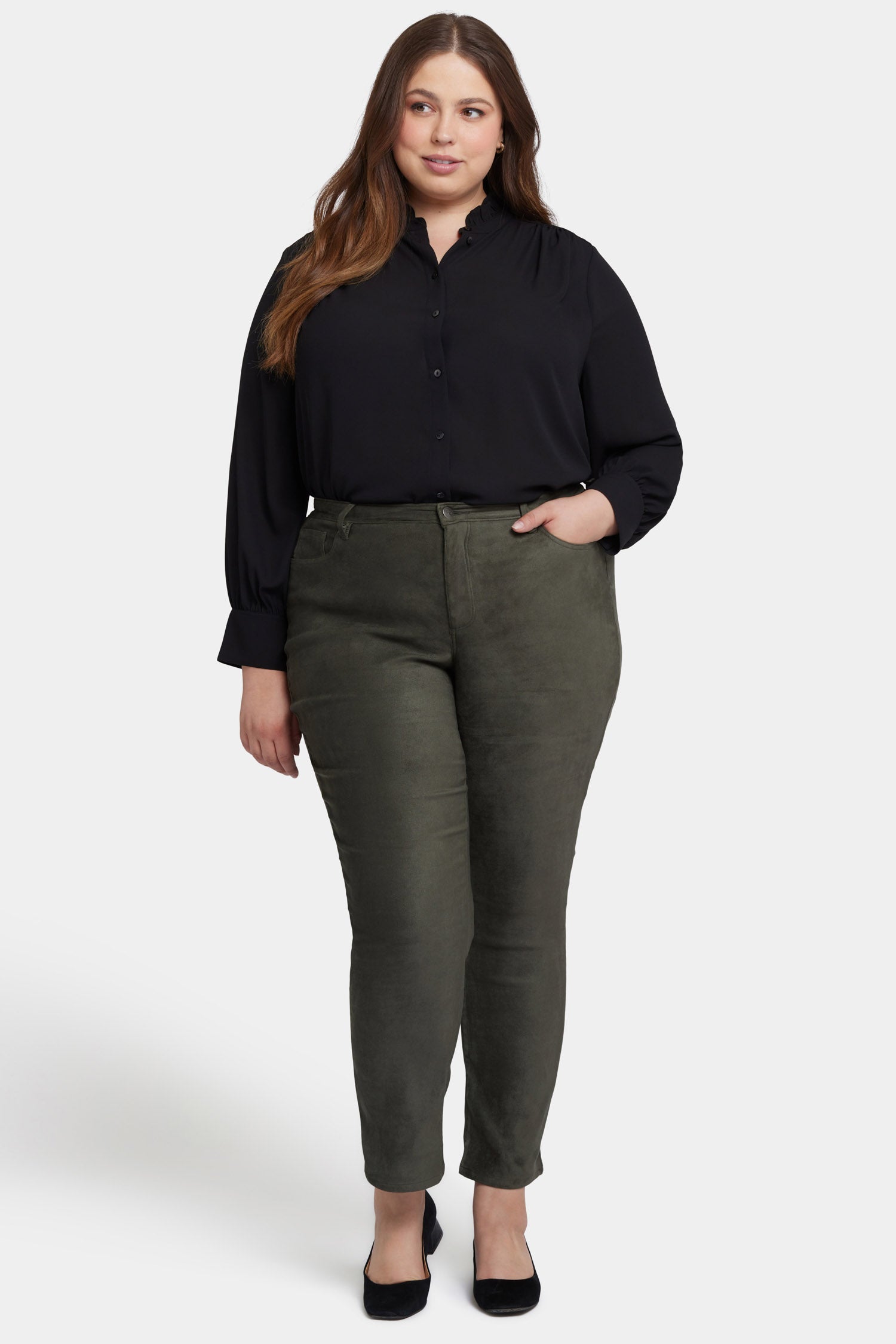 NYDJ Sheri Slim Jeans In Plus Size In Stretch Faux Suede - Vine Leaf
