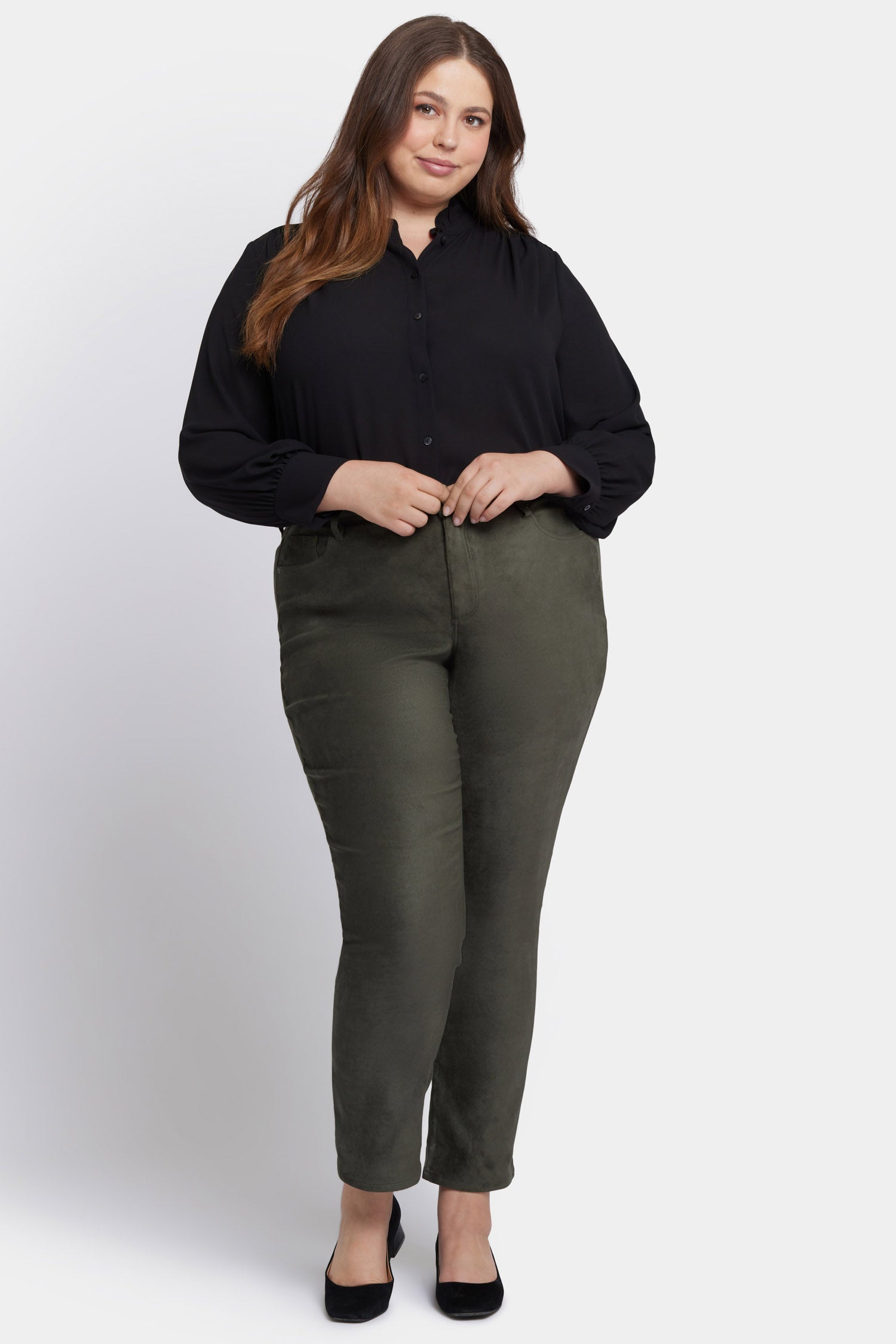 NYDJ Sheri Slim Jeans In Plus Size In Stretch Faux Suede - Vine Leaf
