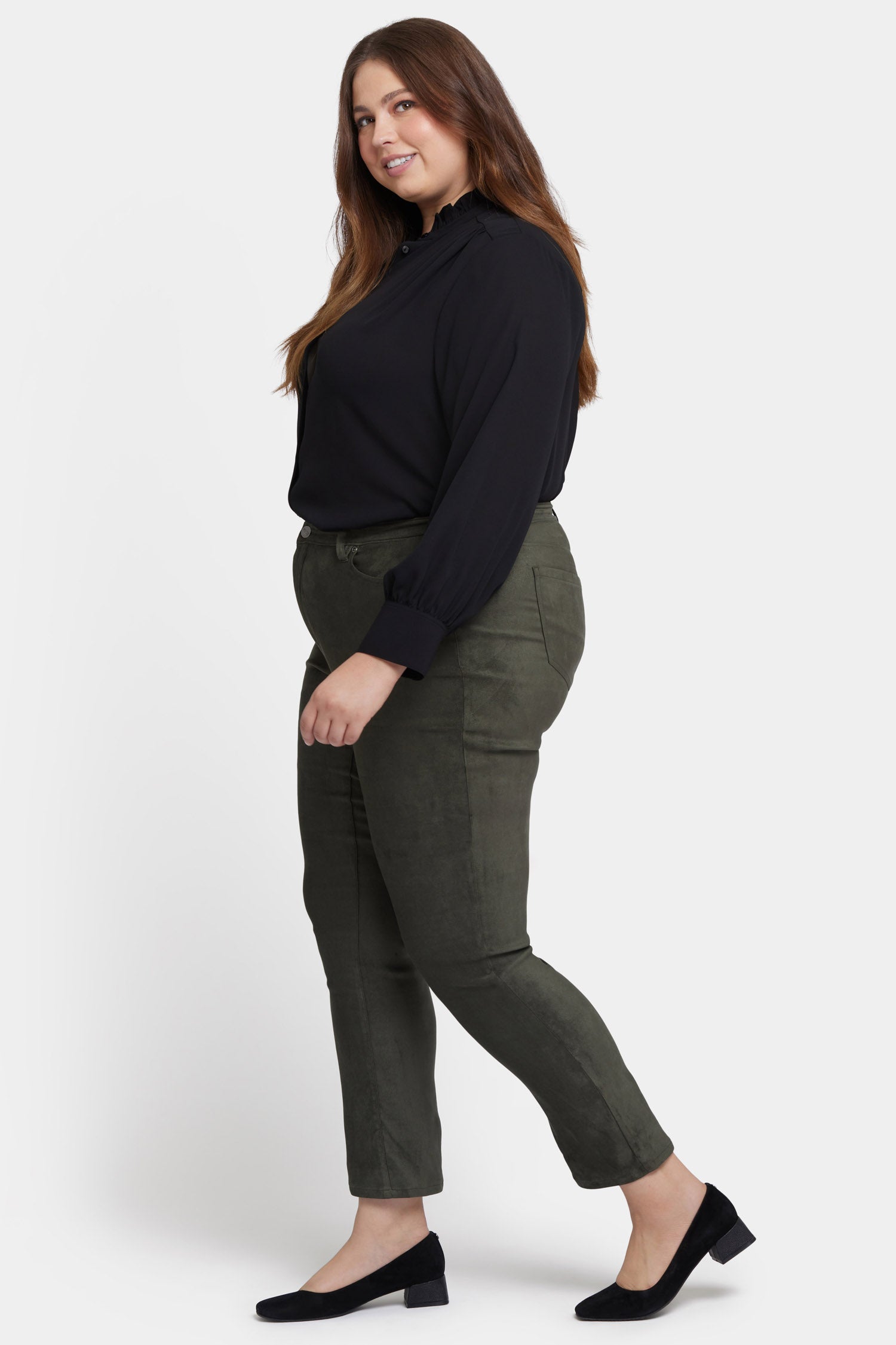 NYDJ Sheri Slim Jeans In Plus Size In Stretch Faux Suede - Vine Leaf