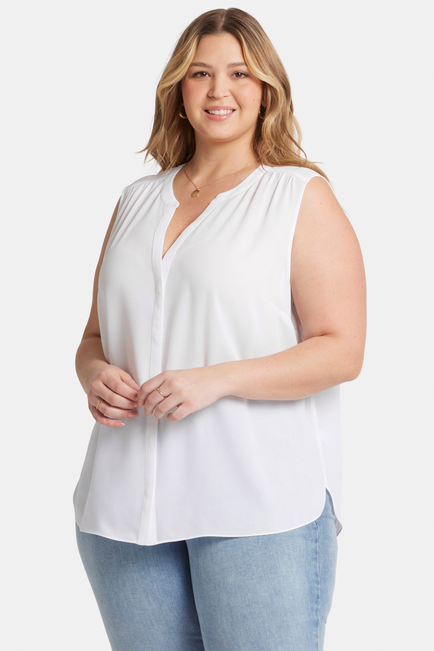 NYDJ Sleeveless Pintuck Blouse In Plus Size  - Optic White