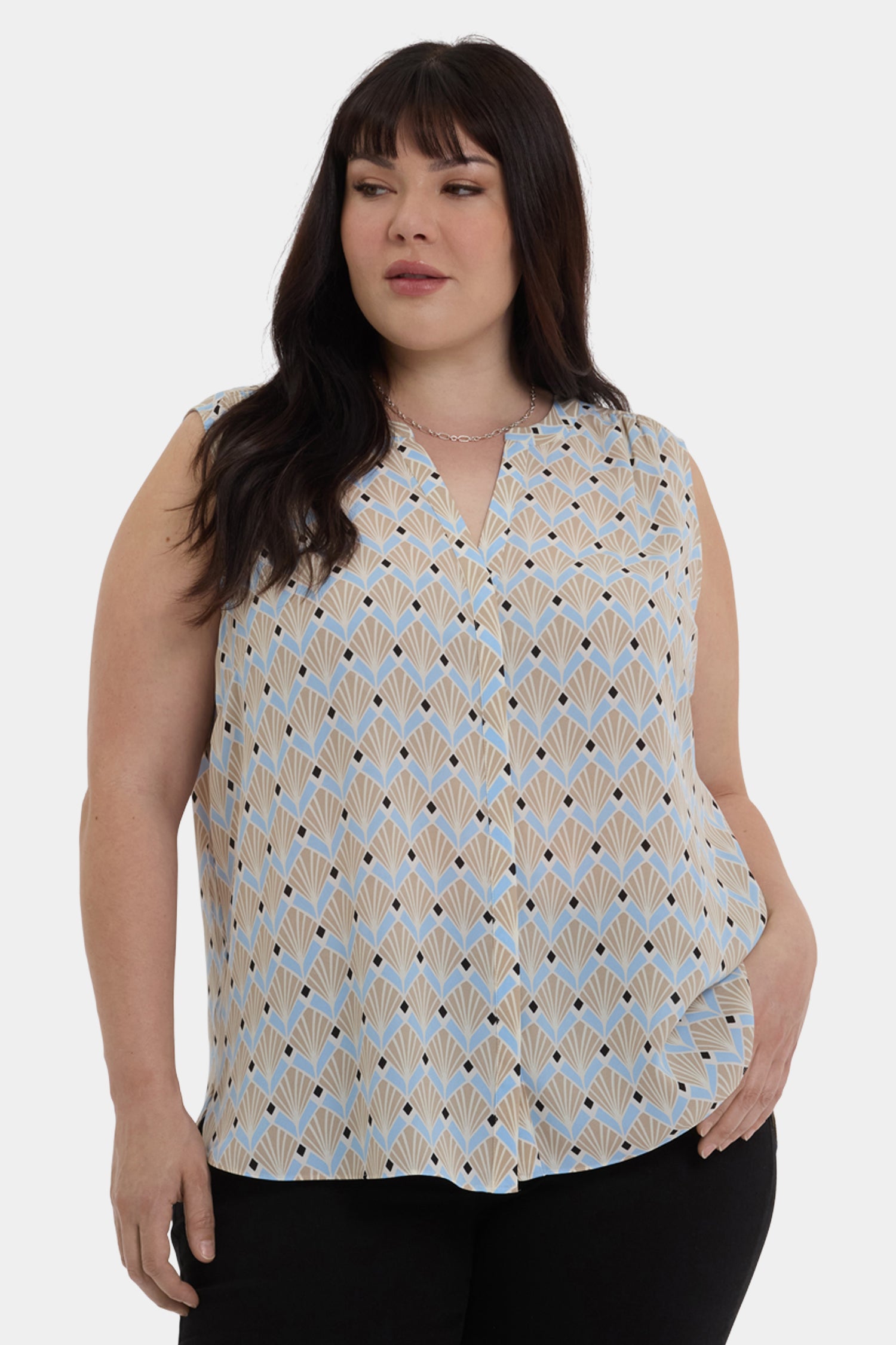 NYDJ Sleeveless Pintuck Blouse In Plus Size  - Cabo Punta