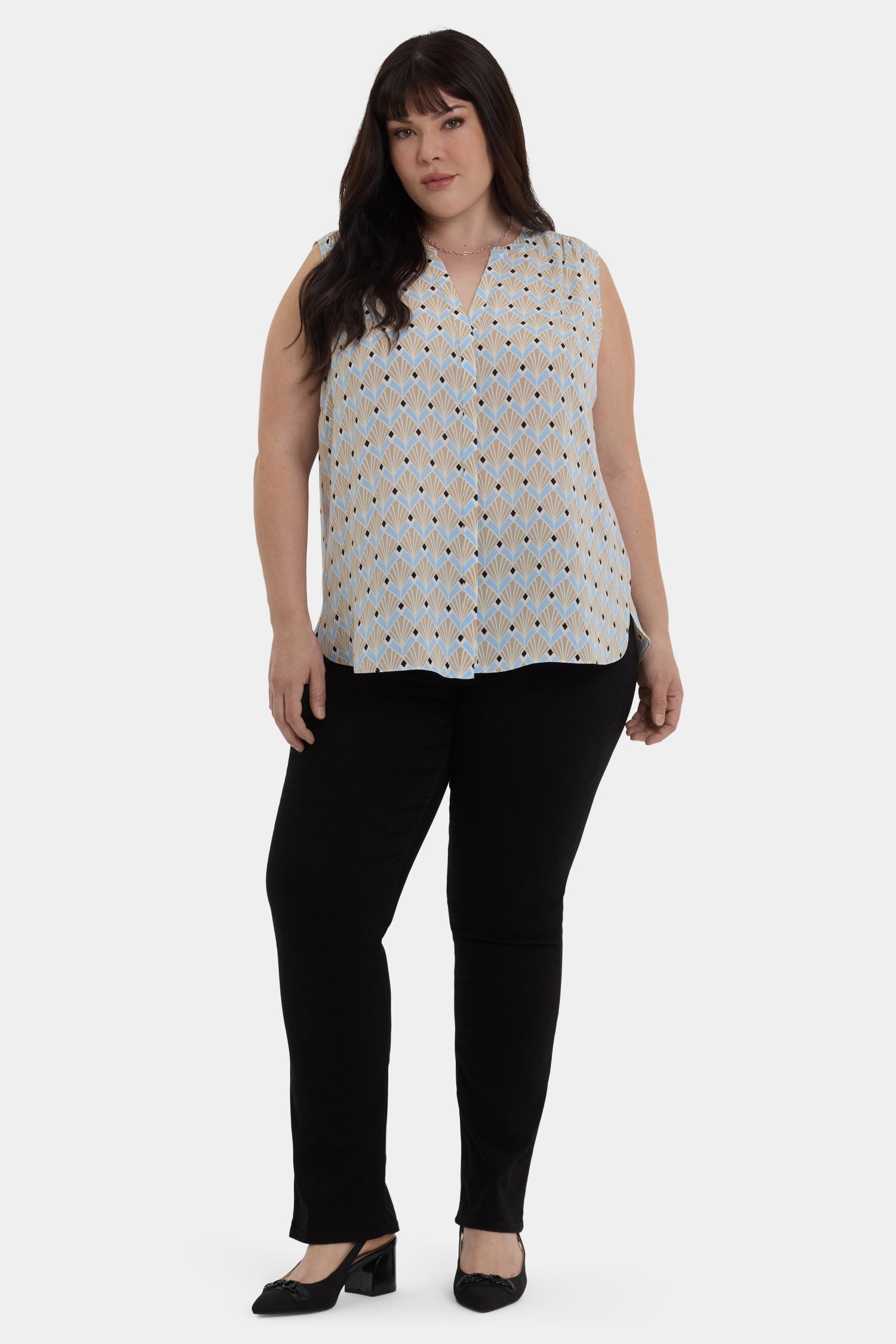 NYDJ Sleeveless Pintuck Blouse In Plus Size  - Cabo Punta