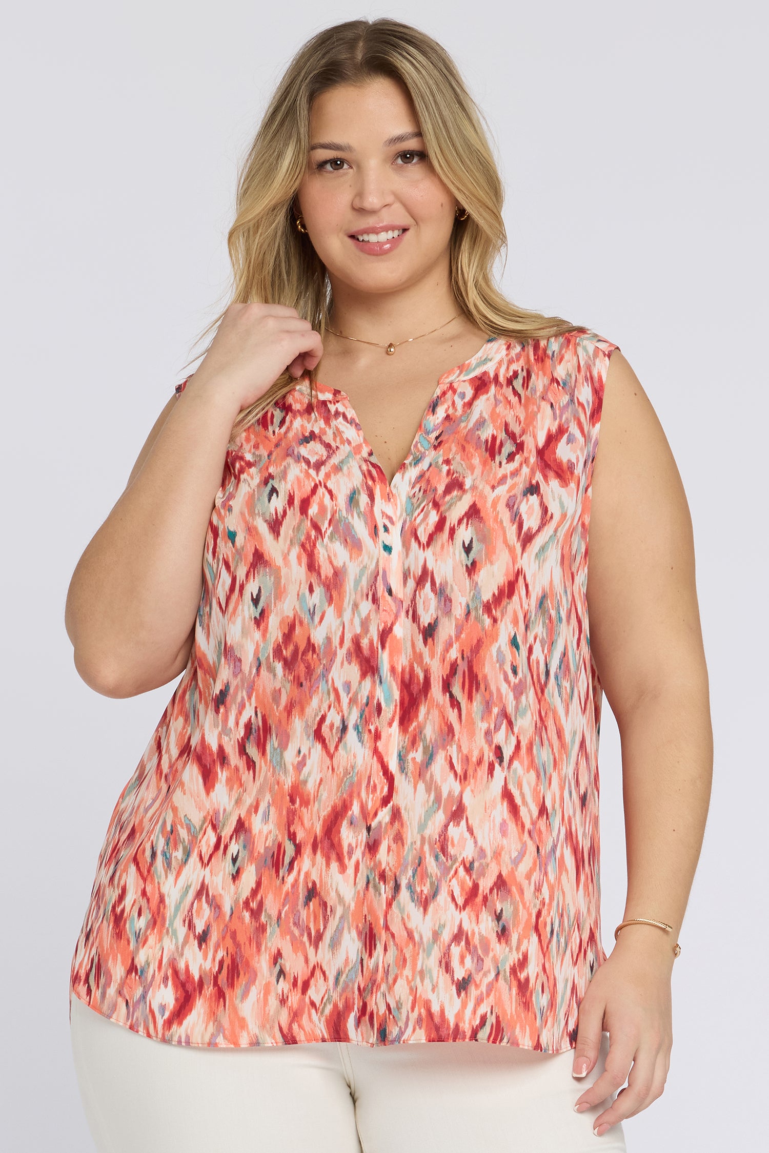 NYDJ Sleeveless Pintuck Blouse In Plus Size  - Mojave Mirage