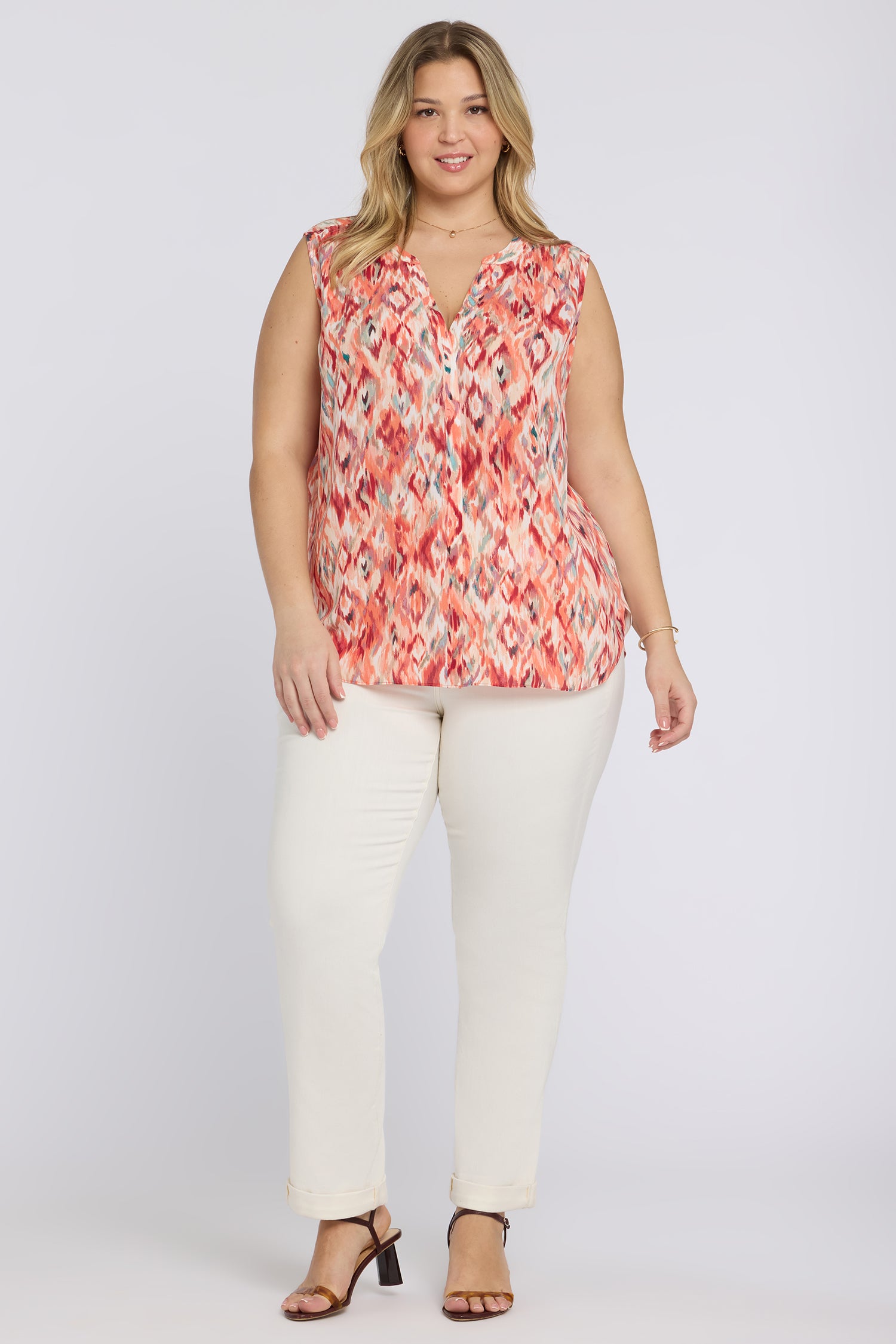 NYDJ Sleeveless Pintuck Blouse In Plus Size  - Mojave Mirage