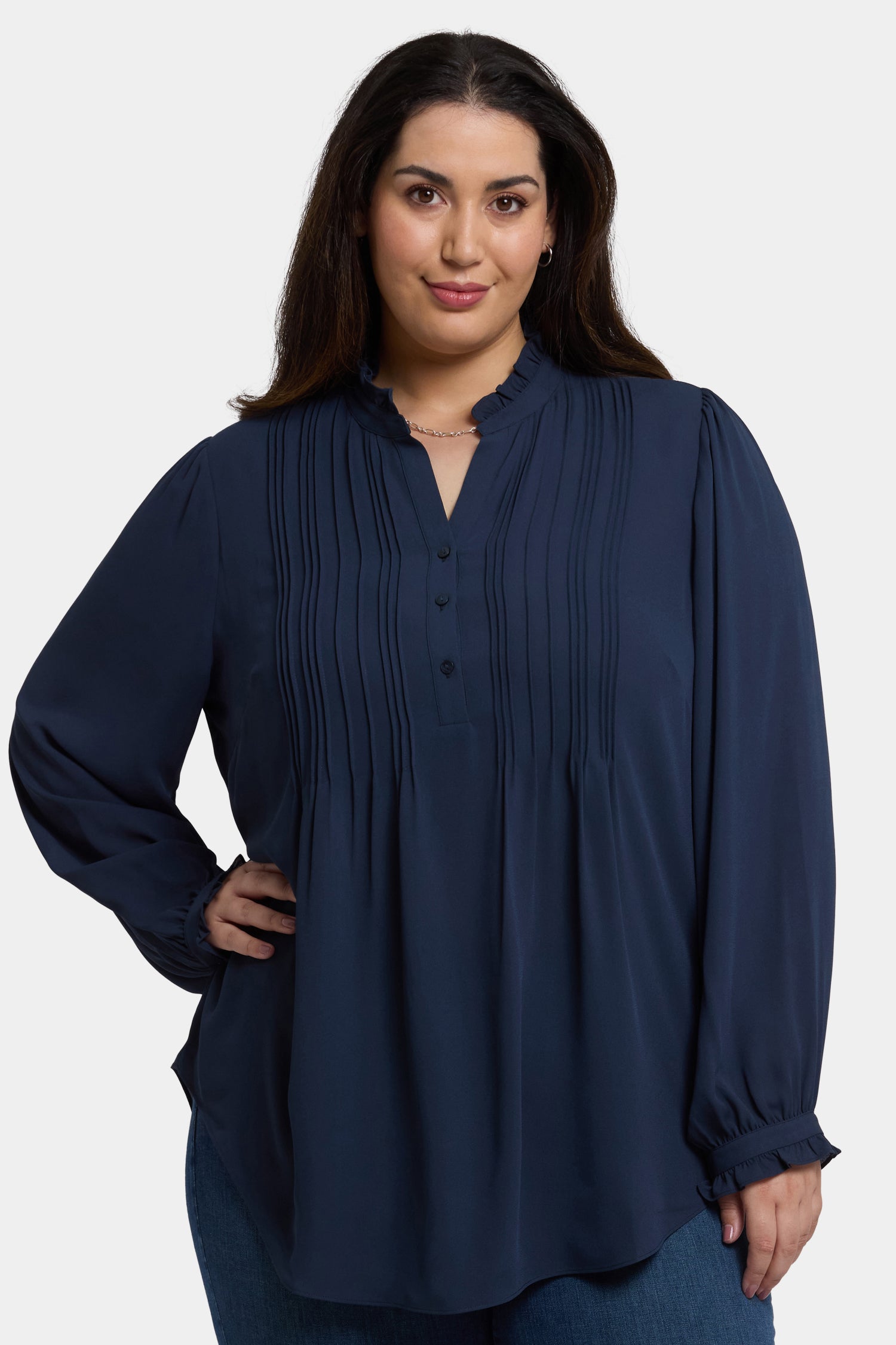 NYDJ Pleated Front Tunic In Plus Size  - Oxford Navy