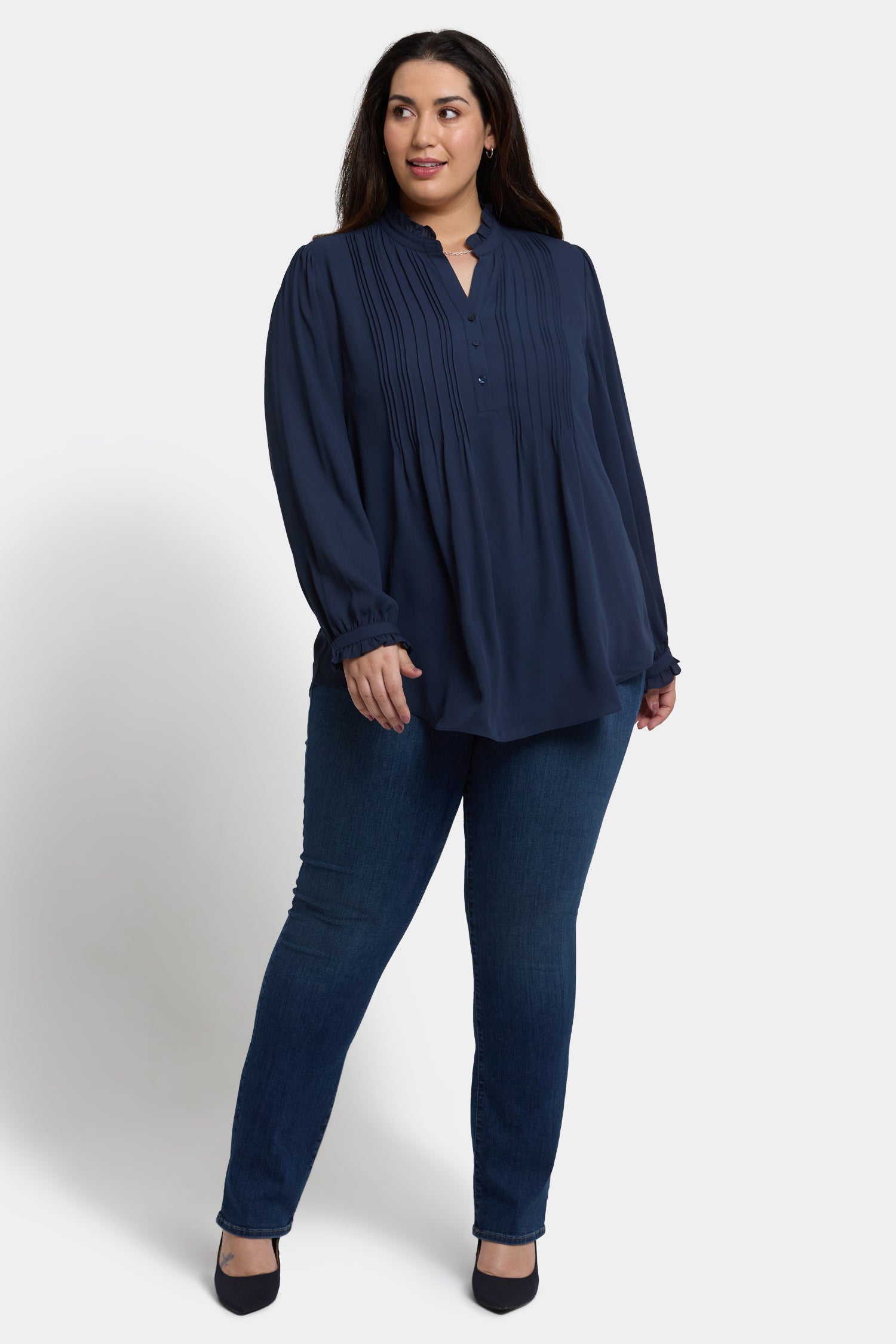 NYDJ Pleated Front Tunic In Plus Size  - Oxford Navy