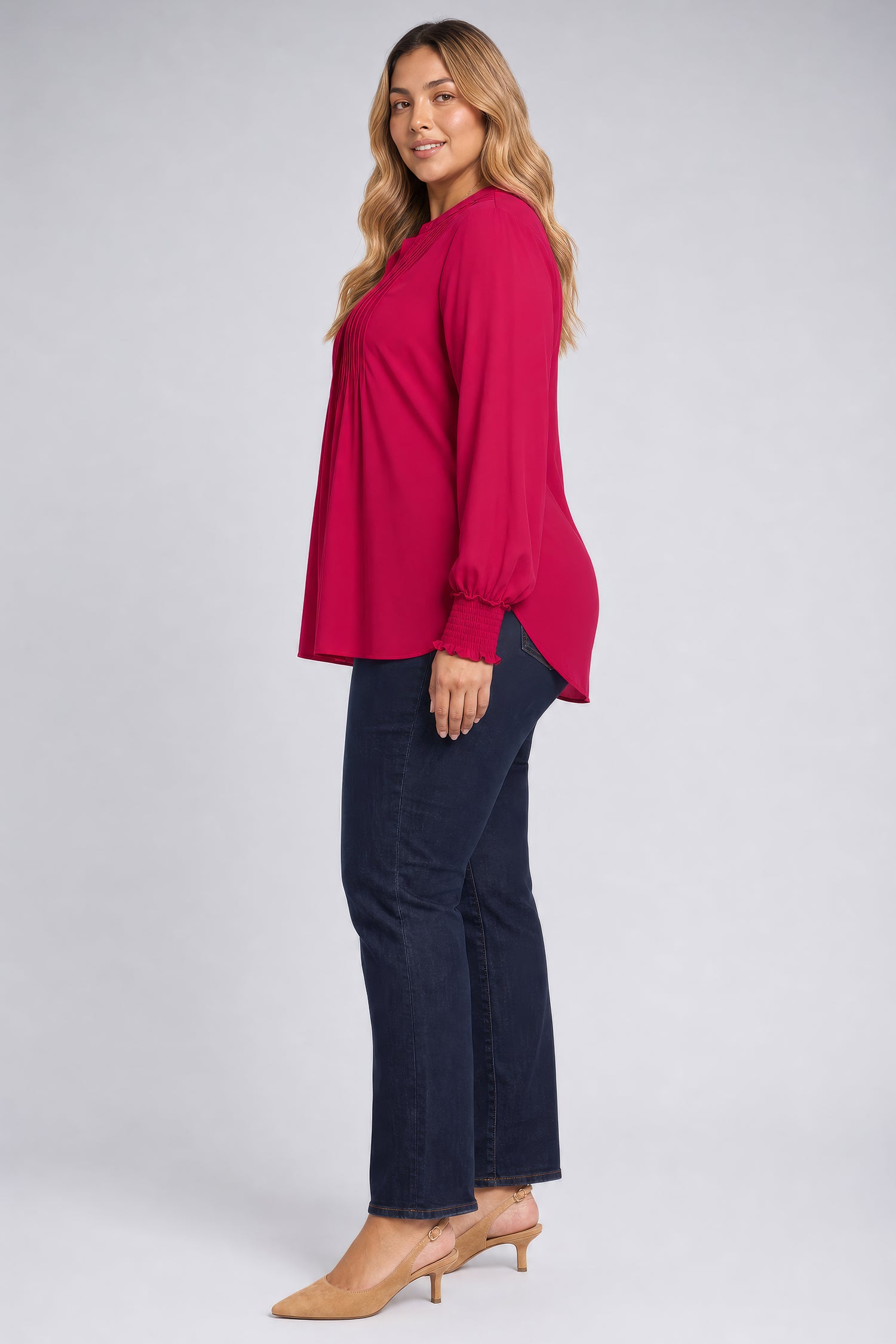 NYDJ Pleated Peasant Blouse In Plus Size  - Jazzy