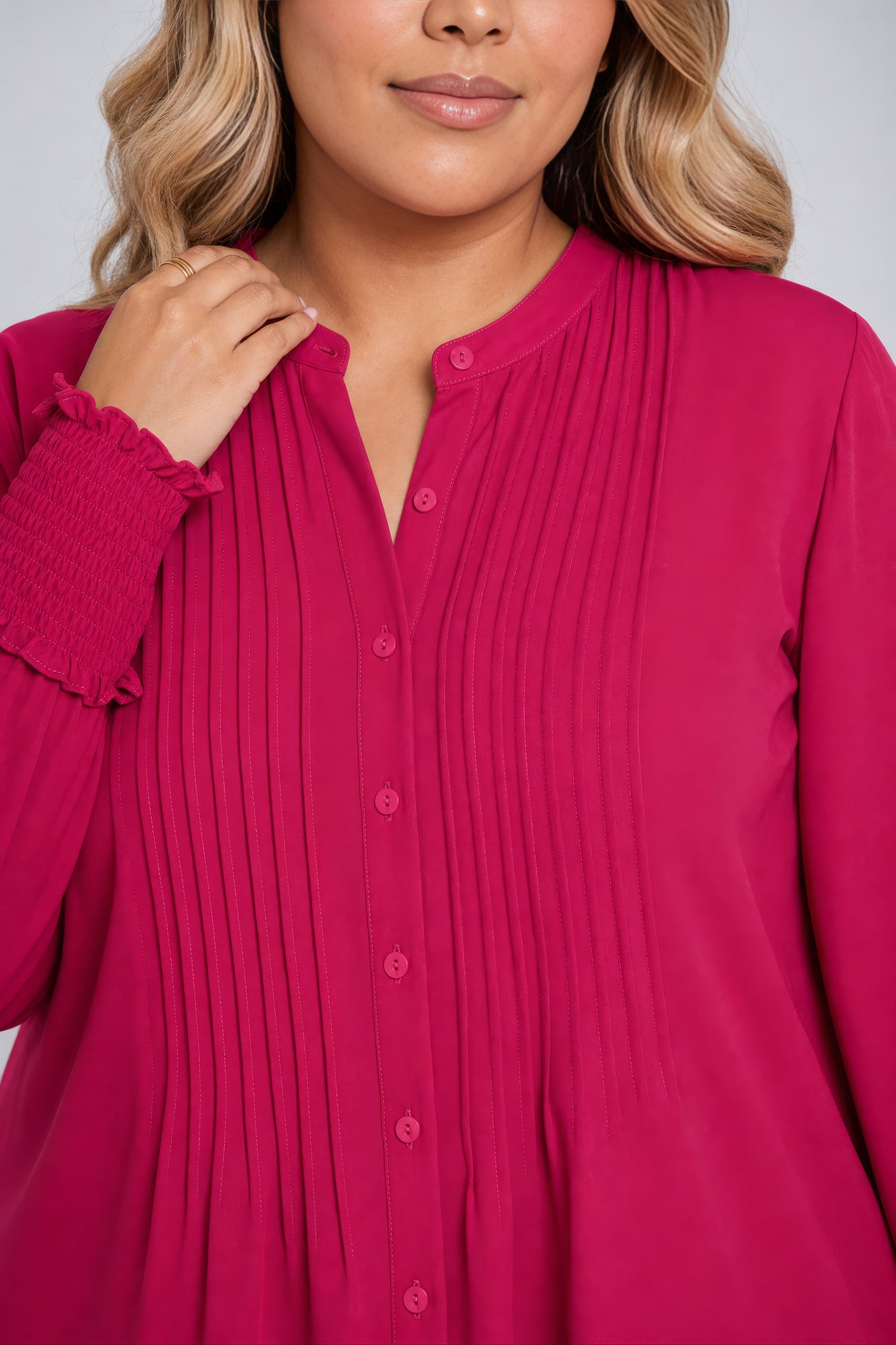 NYDJ Pleated Peasant Blouse In Plus Size  - Jazzy