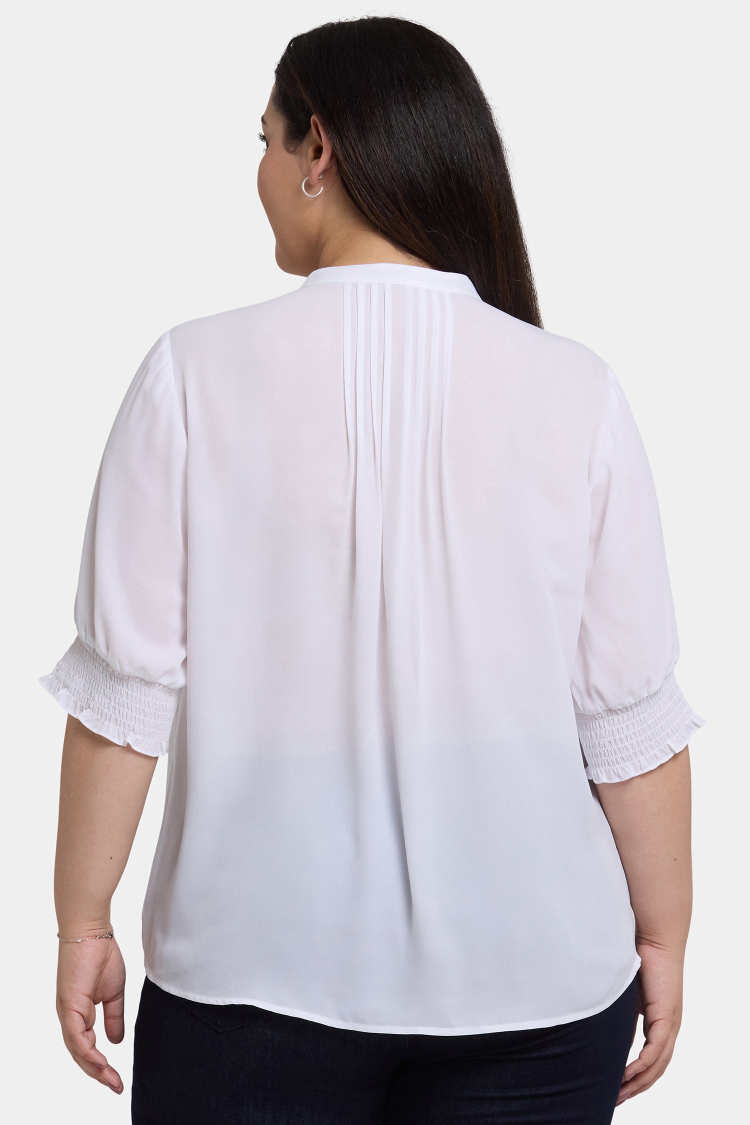 NYDJ Pleated Short Sleeved Blouse In Plus Size  - Optic White