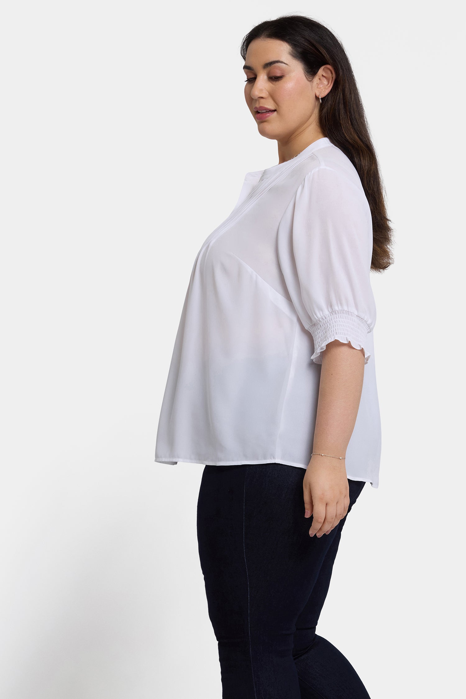 NYDJ Pleated Short Sleeved Blouse In Plus Size  - Optic White