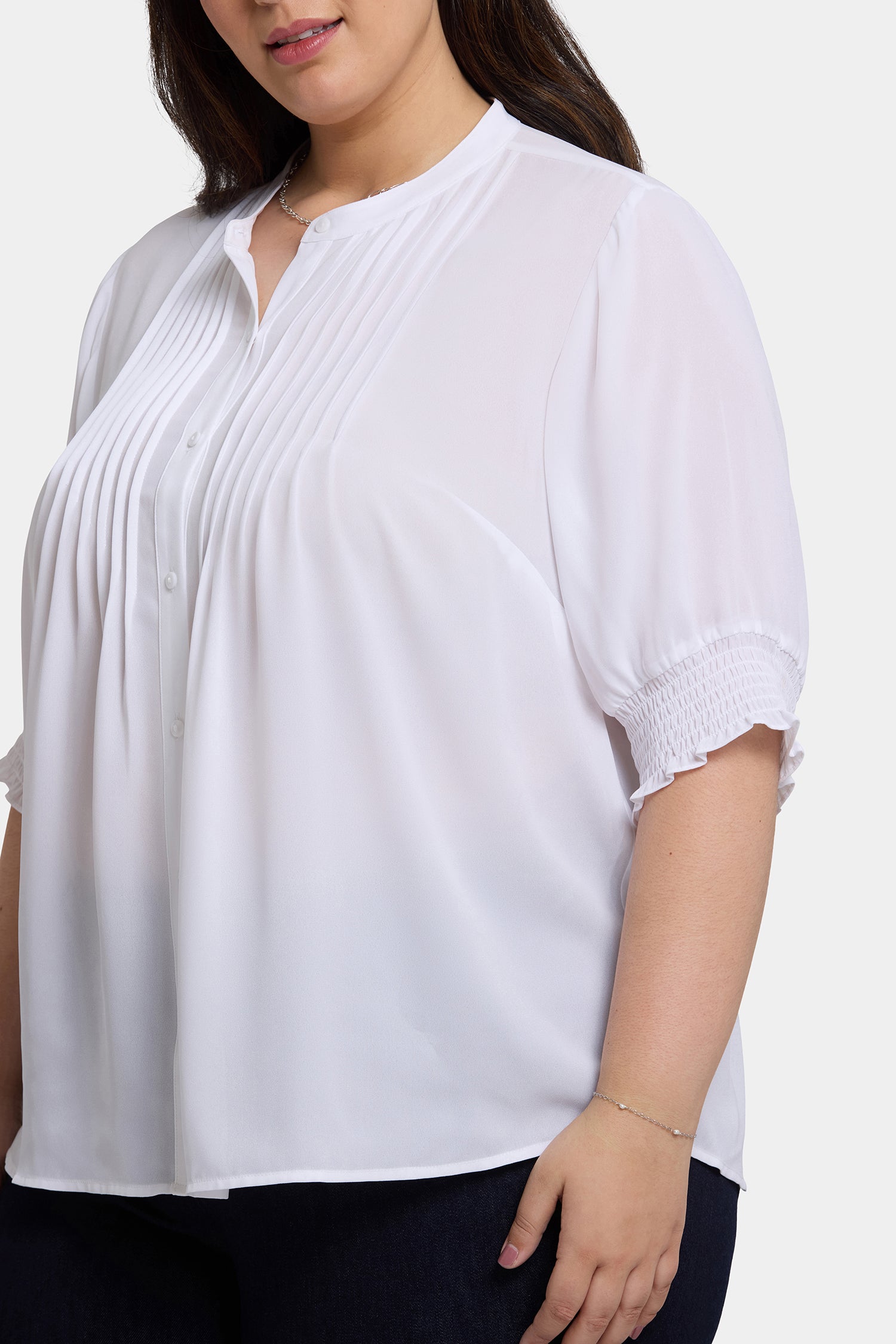 NYDJ Pleated Short Sleeved Blouse In Plus Size  - Optic White