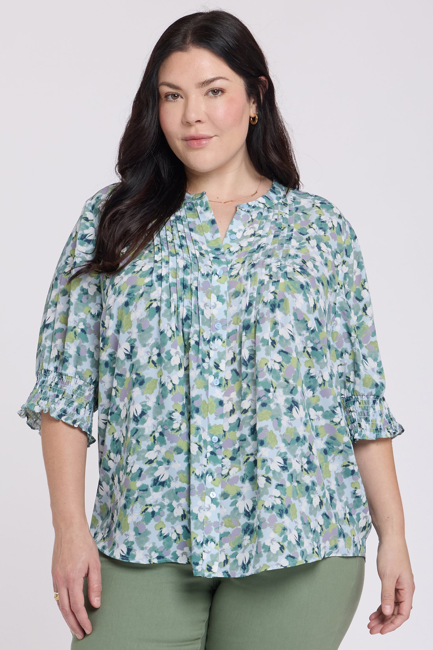 NYDJ Pleated Short Sleeved Blouse In Plus Size  - Bloomington