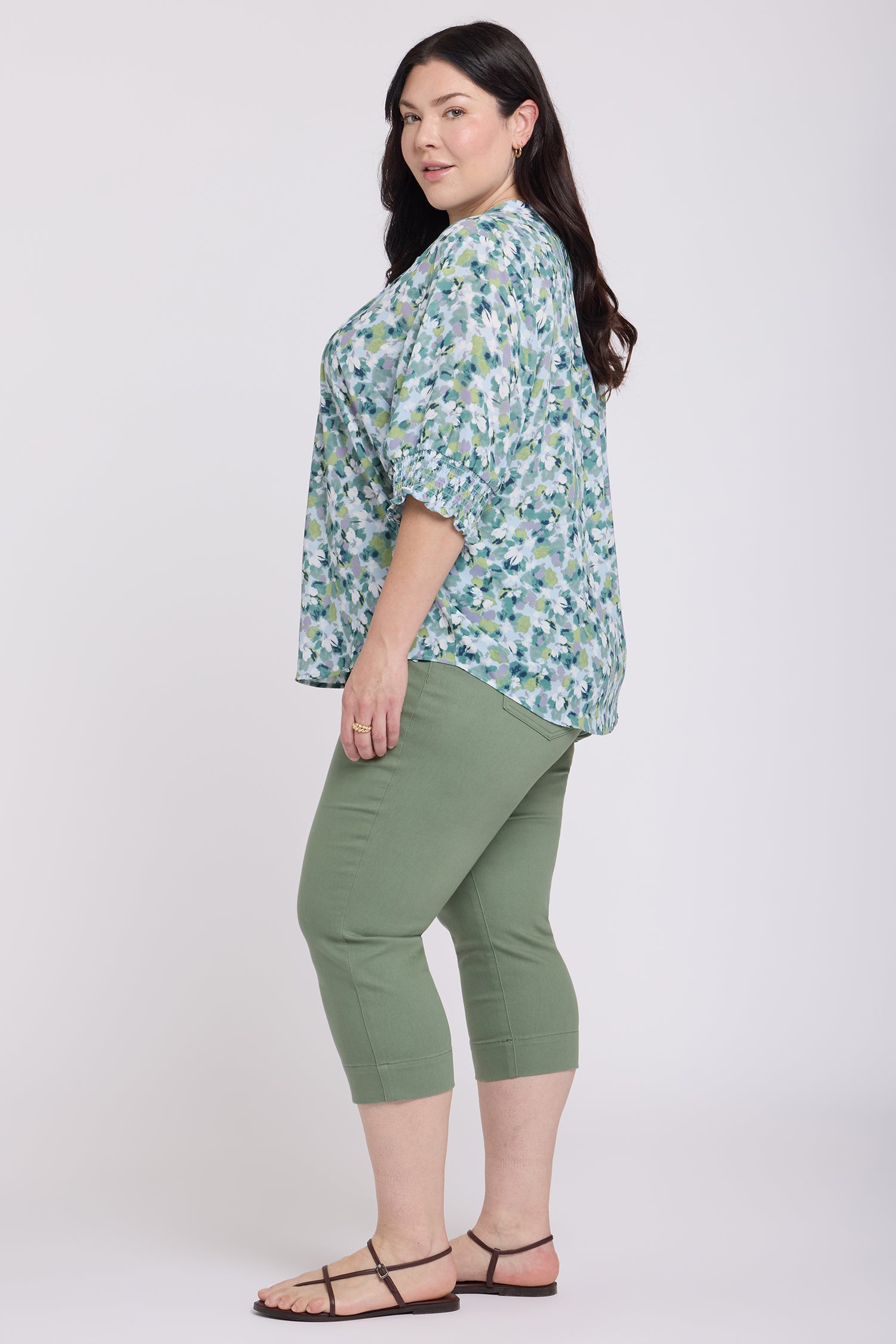NYDJ Pleated Short Sleeved Blouse In Plus Size  - Bloomington