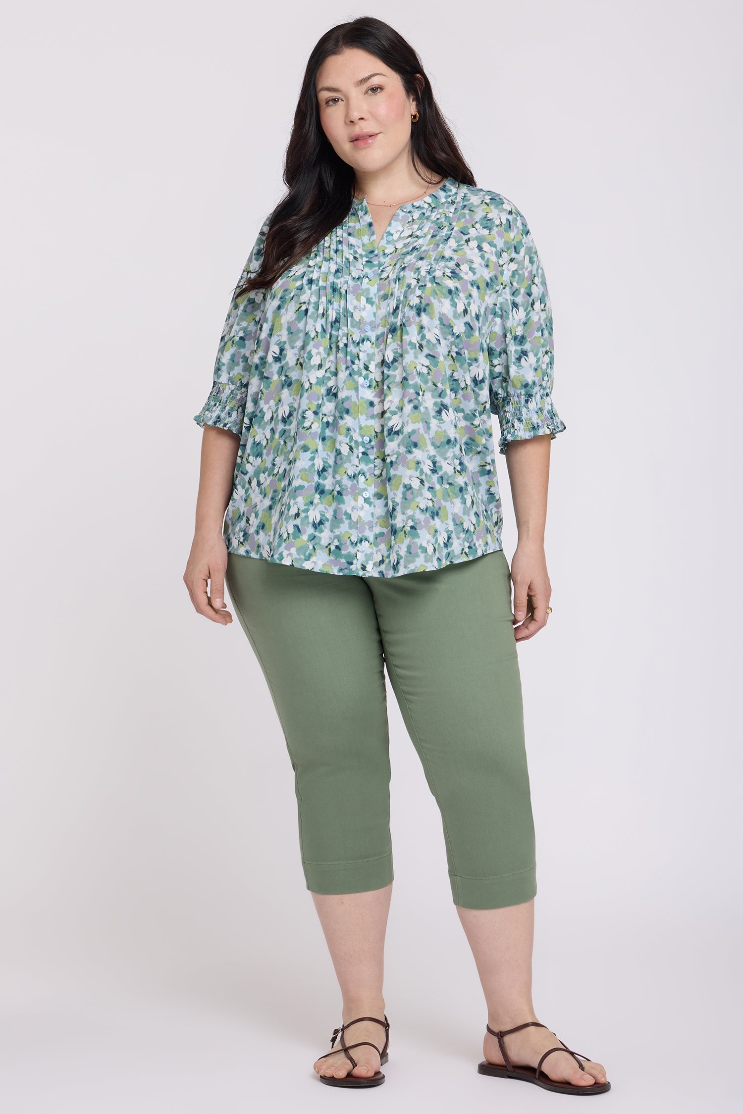 NYDJ Pleated Short Sleeved Blouse In Plus Size  - Bloomington