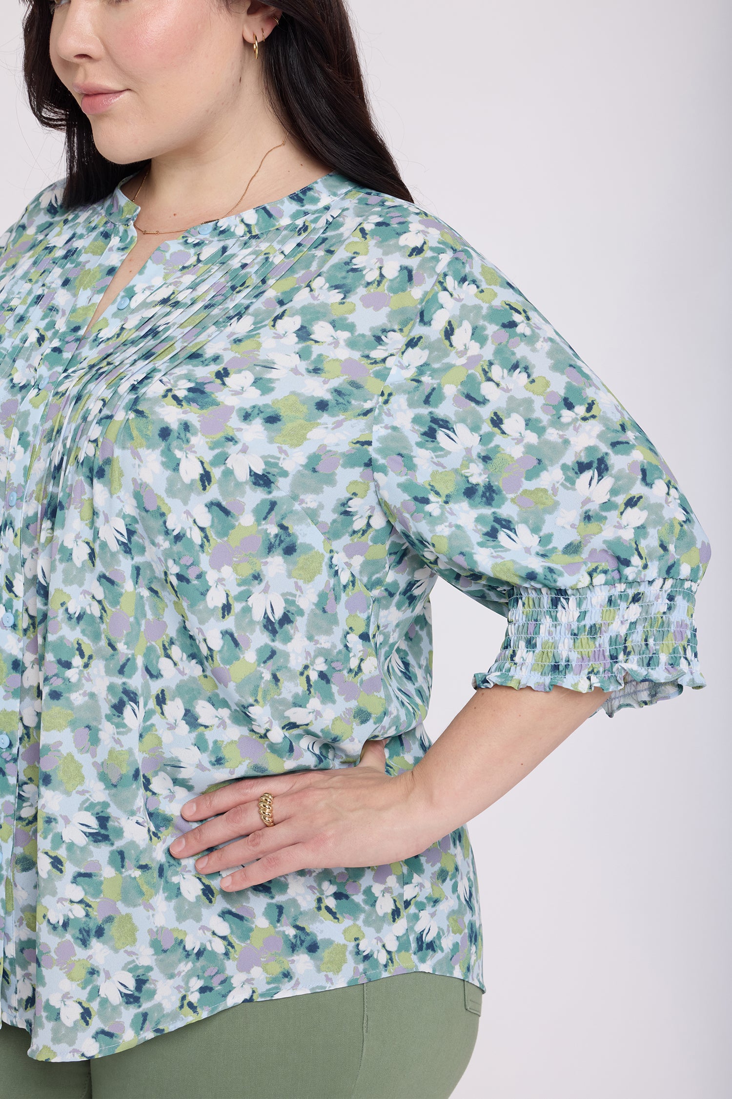 NYDJ Pleated Short Sleeved Blouse In Plus Size  - Bloomington