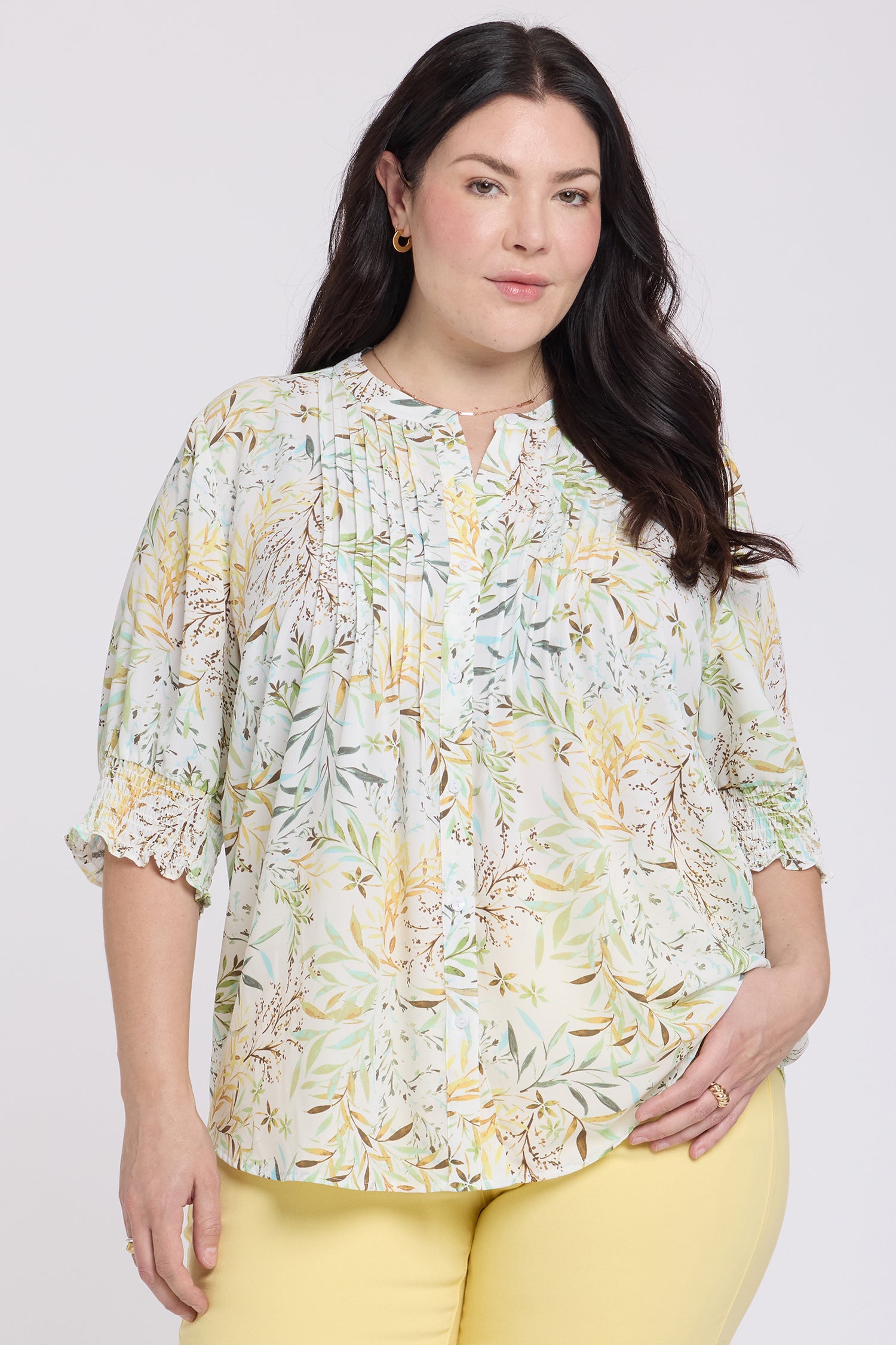 NYDJ Pleated Short Sleeved Blouse In Plus Size  - Chateau Jardin