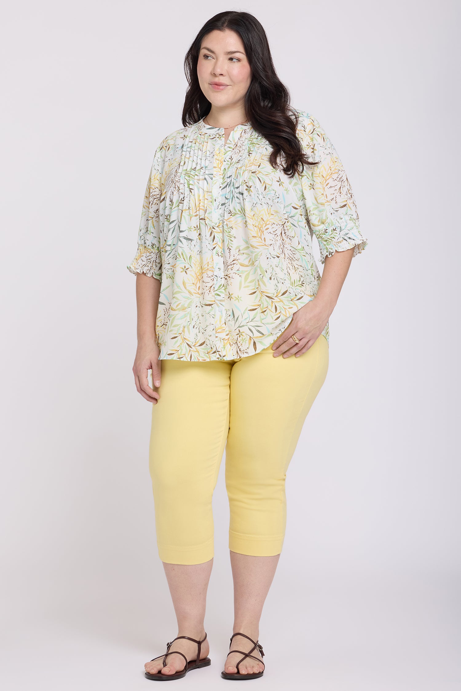NYDJ Pleated Short Sleeved Blouse In Plus Size  - Chateau Jardin