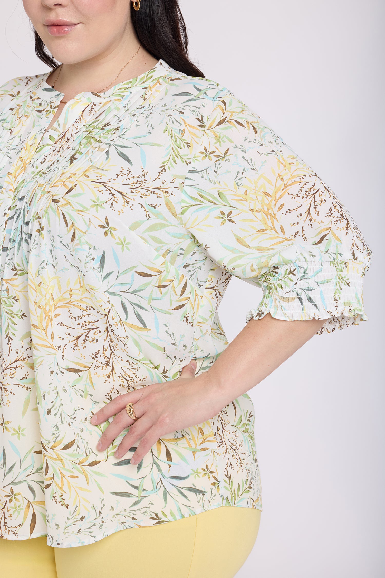 NYDJ Pleated Short Sleeved Blouse In Plus Size  - Chateau Jardin