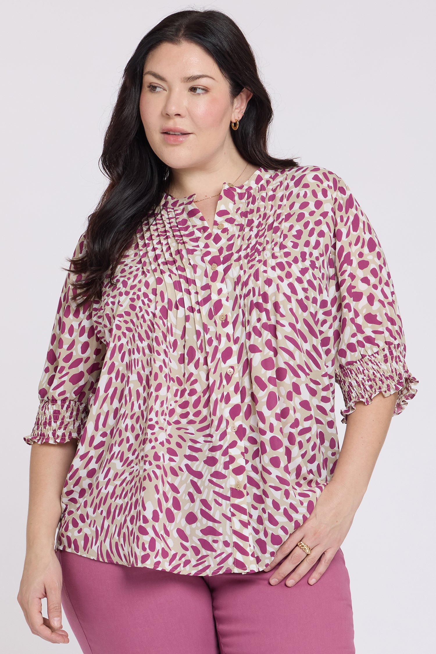 NYDJ Pleated Short Sleeved Blouse In Plus Size  - Sandcastles
