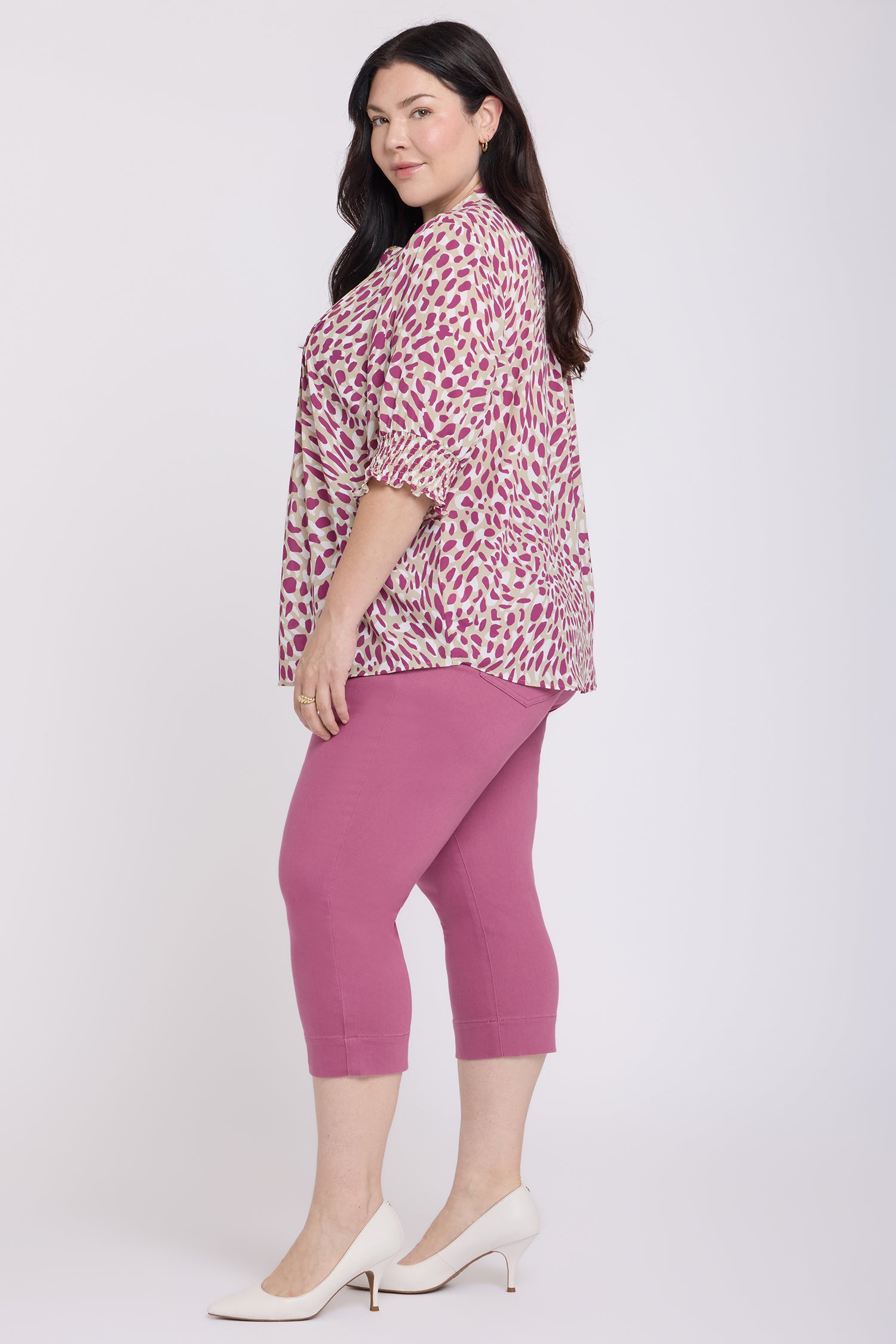 NYDJ Pleated Short Sleeved Blouse In Plus Size  - Sandcastles