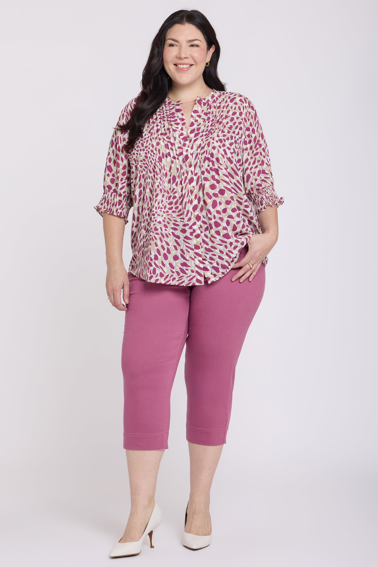 NYDJ Pleated Short Sleeved Blouse In Plus Size  - Sandcastles