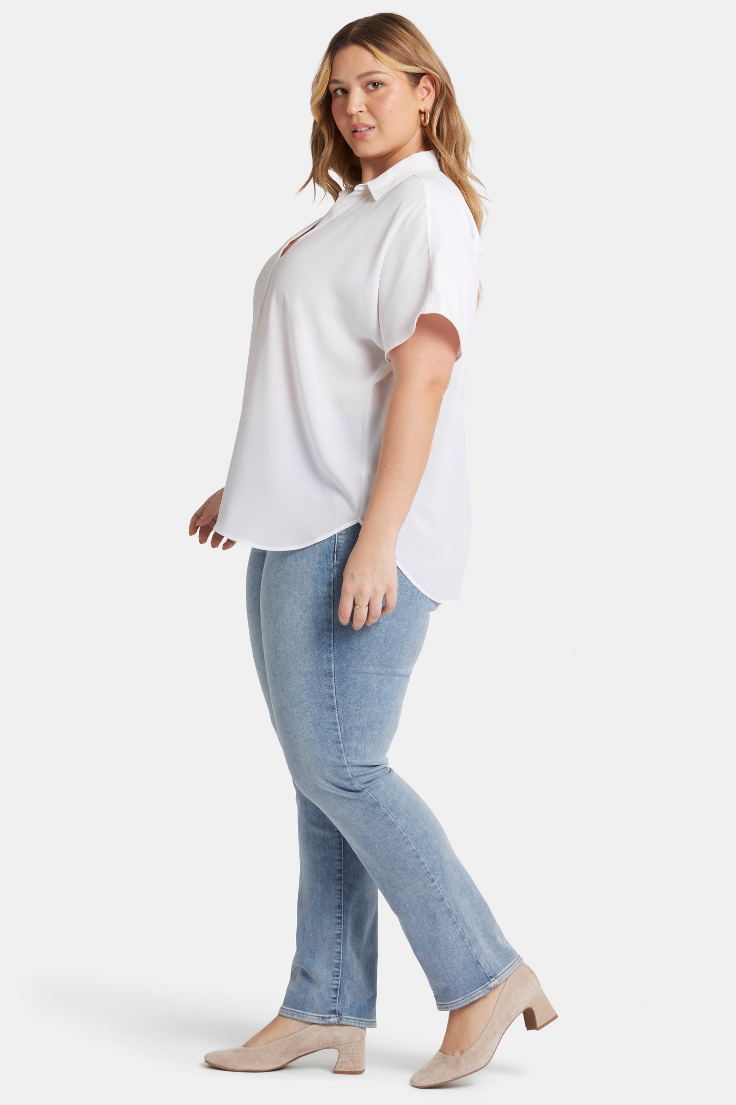 NYDJ Becky Short Sleeved Blouse In Plus Size  - Optic White
