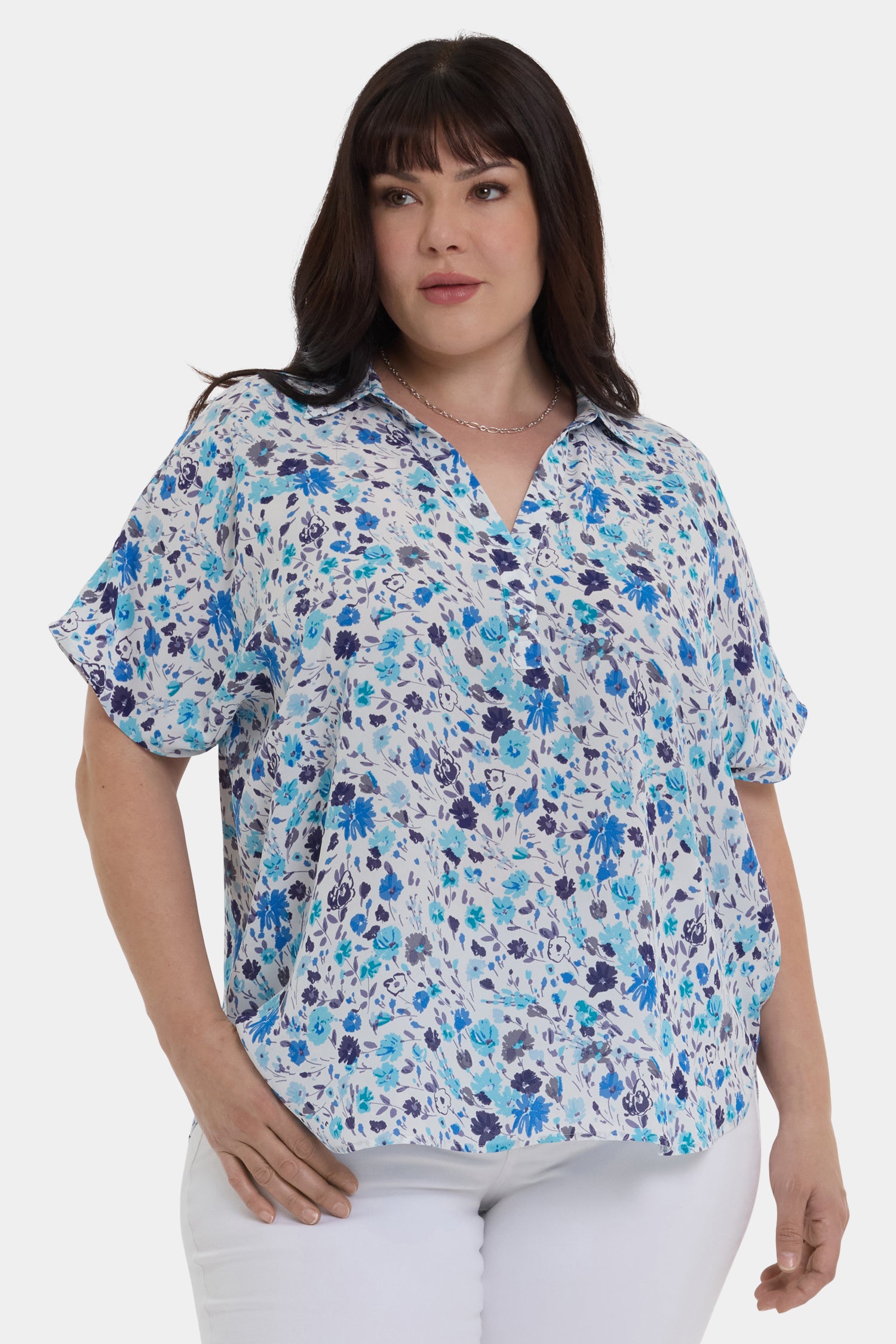 NYDJ Becky Short Sleeved Blouse In Plus Size  - Jimena Garden