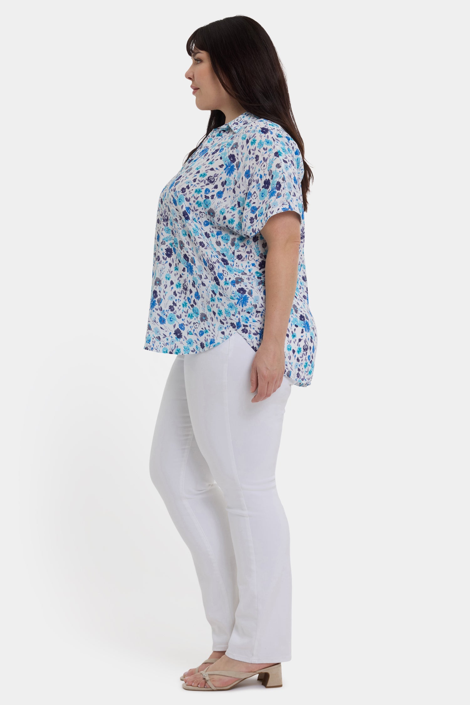 NYDJ Becky Short Sleeved Blouse In Plus Size  - Jimena Garden