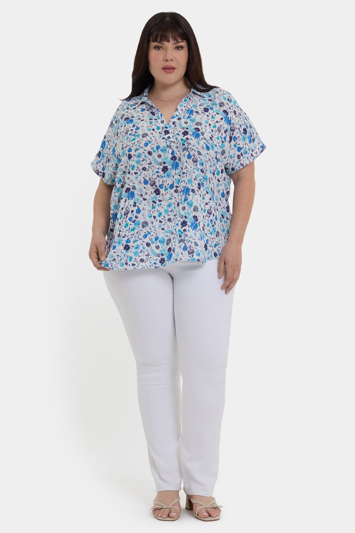 NYDJ Becky Short Sleeved Blouse In Plus Size  - Jimena Garden