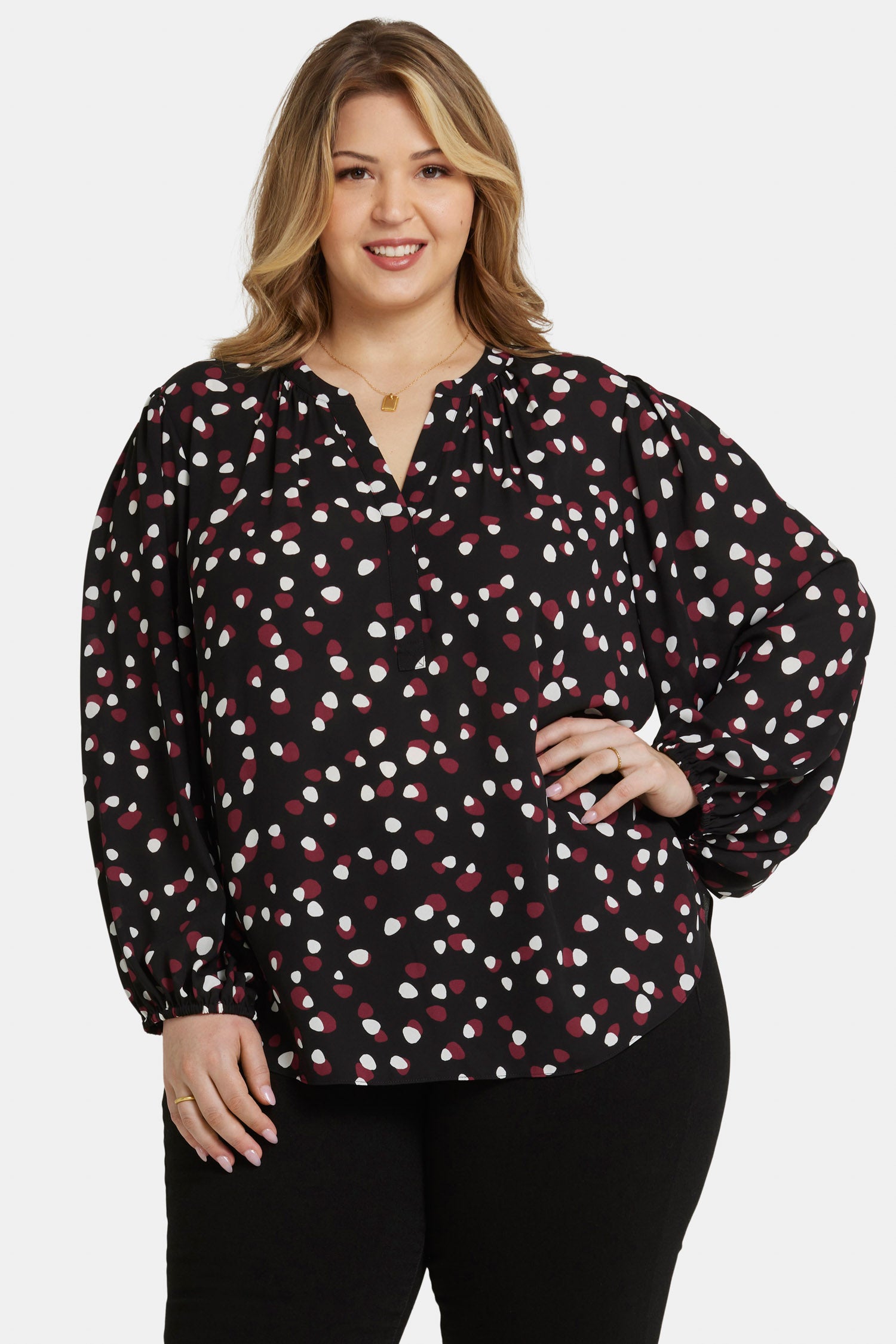 NYDJ Puff Sleeve Popover Top In Plus Size  - Watkins Dot