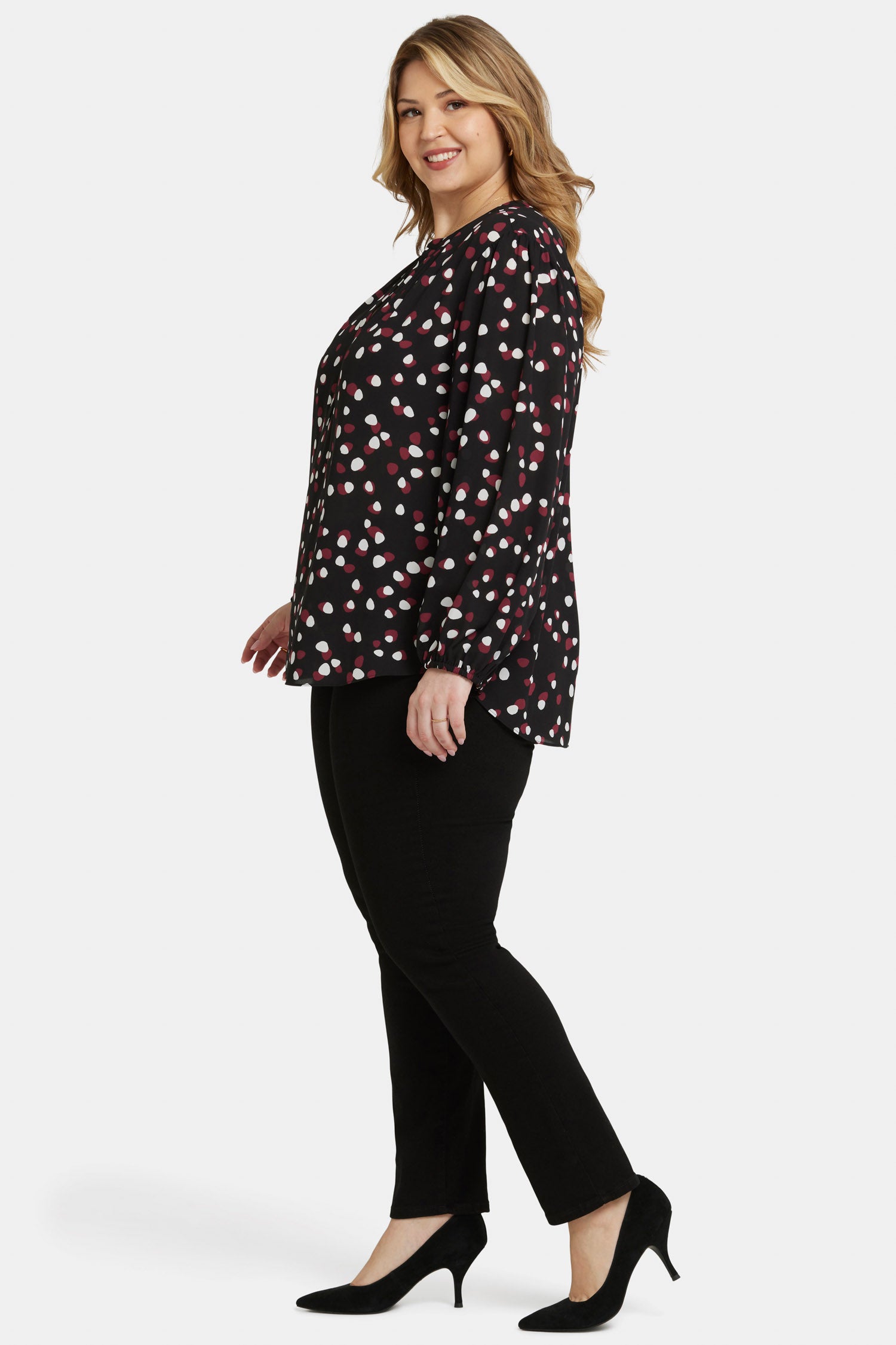 NYDJ Puff Sleeve Popover Top In Plus Size  - Watkins Dot