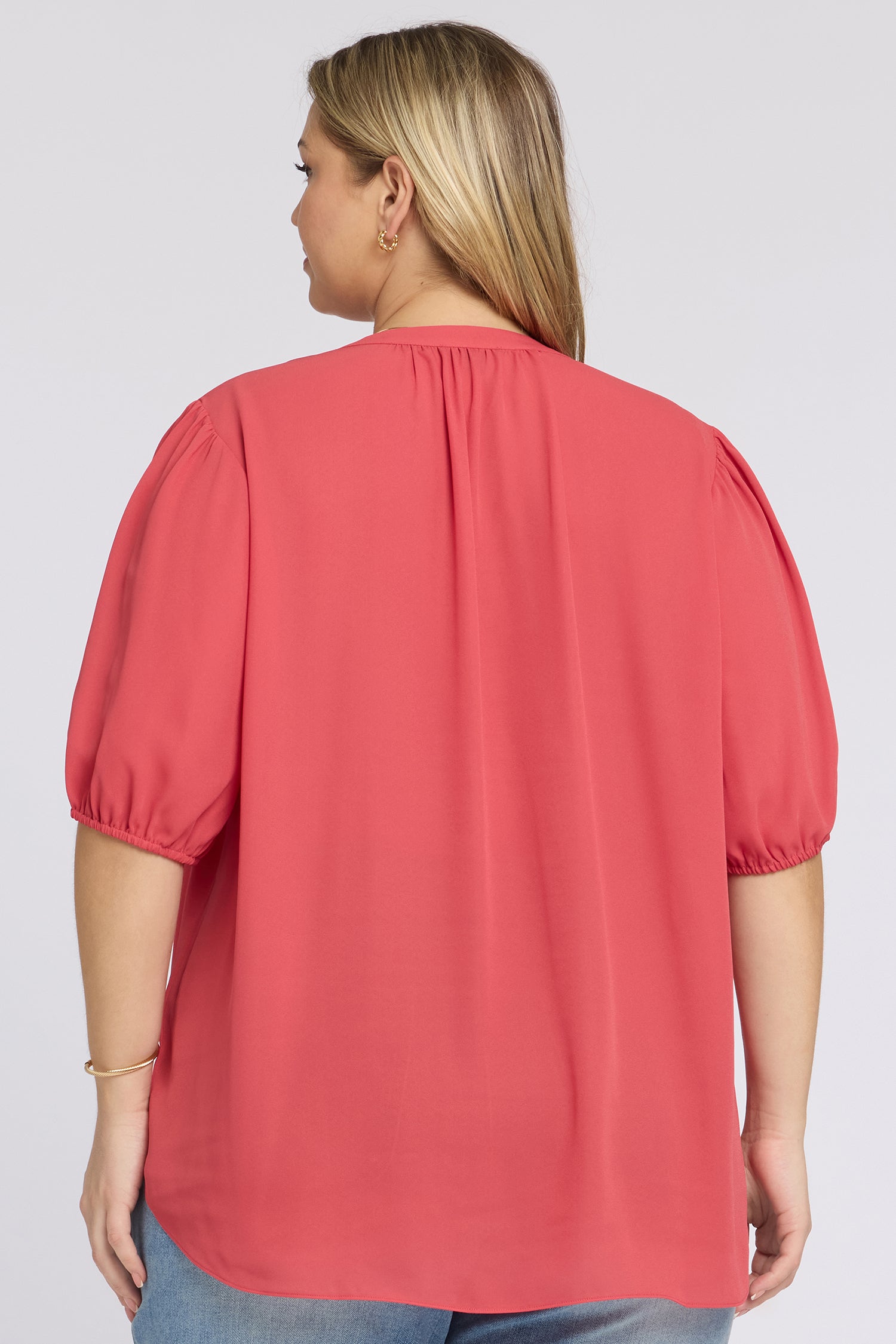 NYDJ Short Puff Sleeved Popover Top in Plus Size  - Chrysanthemum