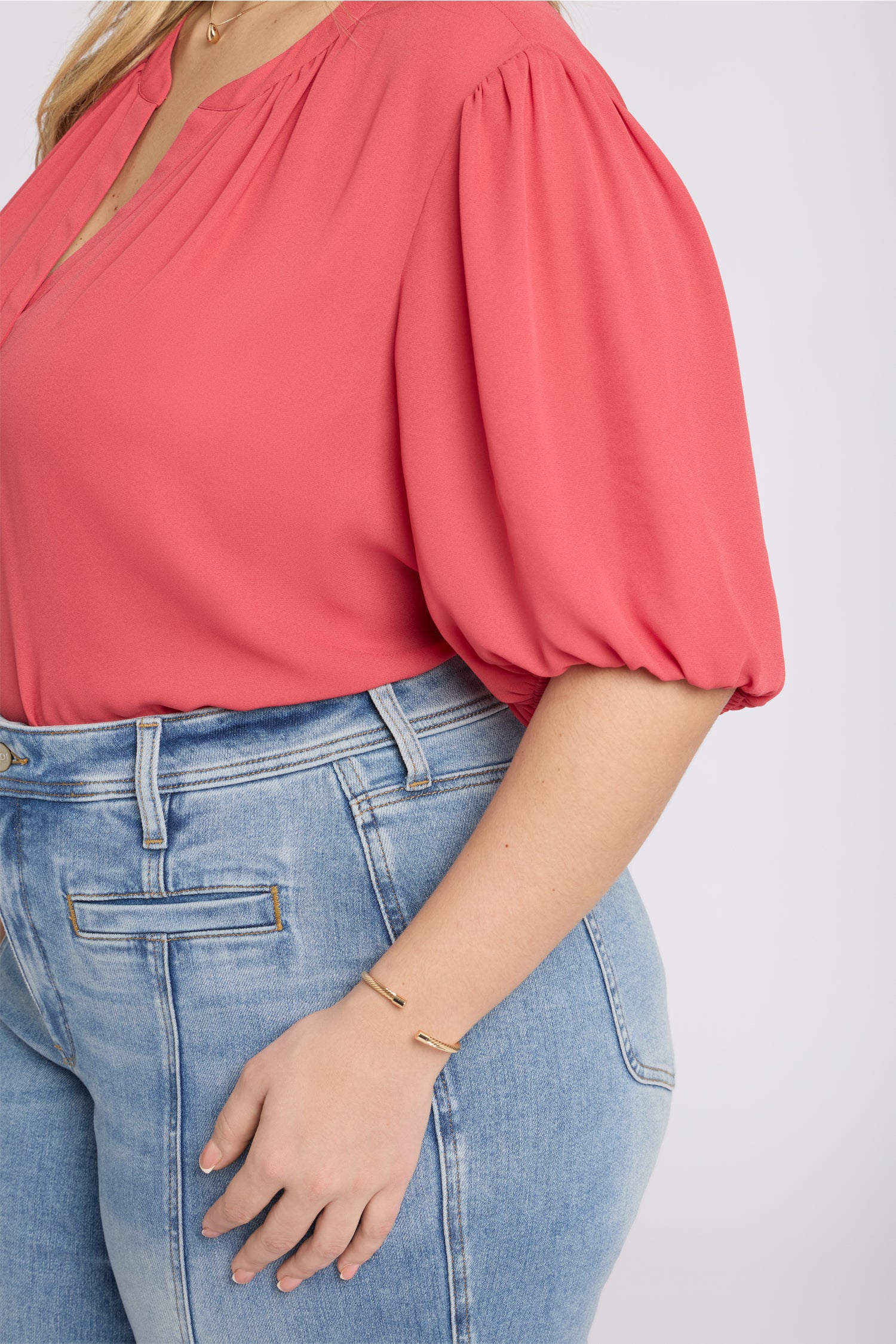 NYDJ Short Puff Sleeved Popover Top in Plus Size  - Chrysanthemum